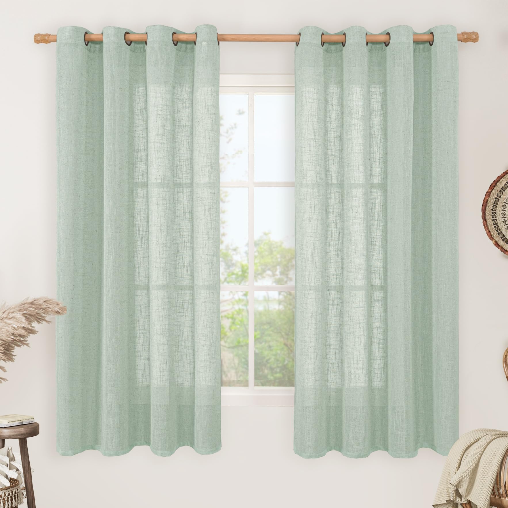 LAMIT Natural Cream Ivory Long Linen Curtains for Living Room, 108 inches Long Bronze Grommet Light Filtering Window Textured Neutral Sheer Drapes for Bedroom Farmhouse, 2 Panels, 52 x 108 Inch