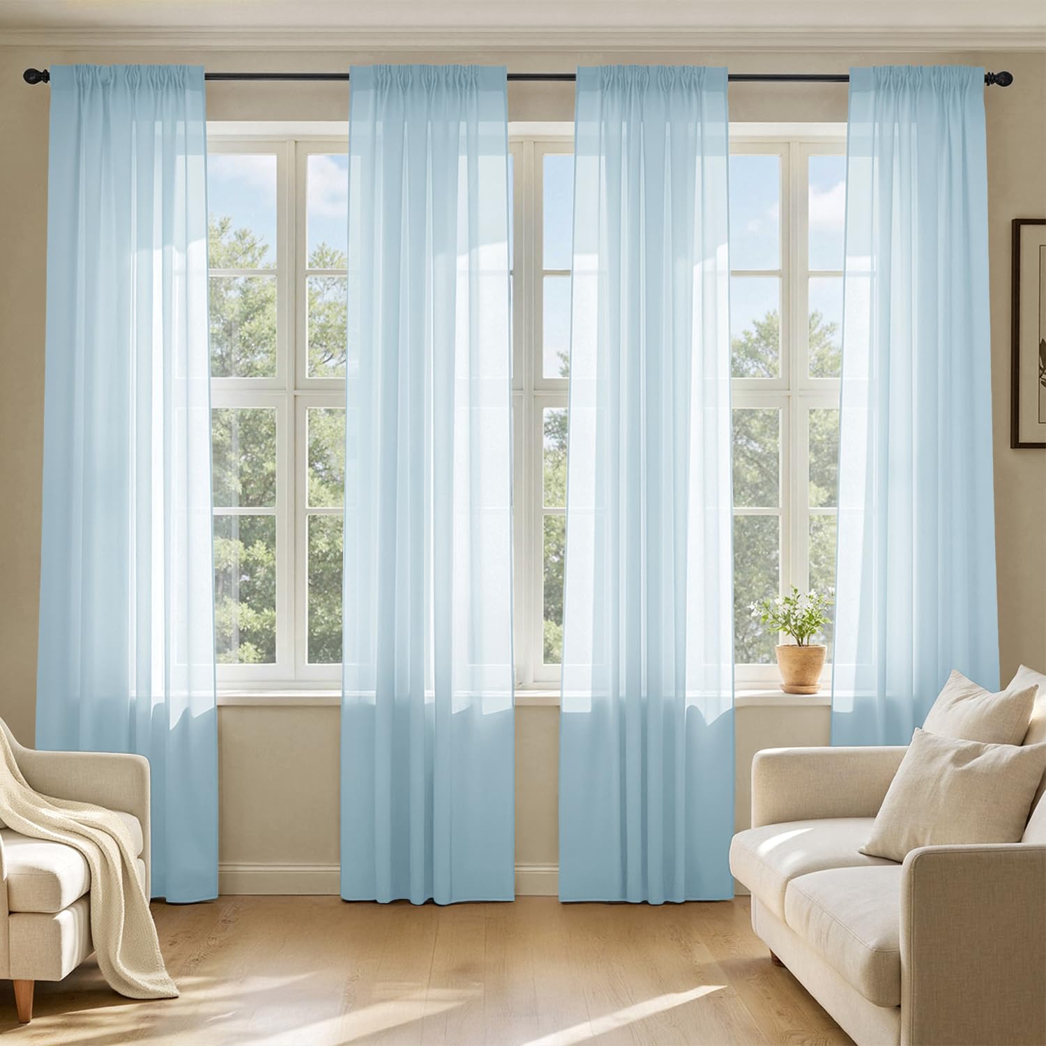 MIULEE White Sheer Curtains 105 Inches Long, 4 Panels Set, Light Filtering Voile Rod Pocket Drapes, Airy Soft Fabric Window Treatments for Living Room and Bedroom, 42 x 105 Inches