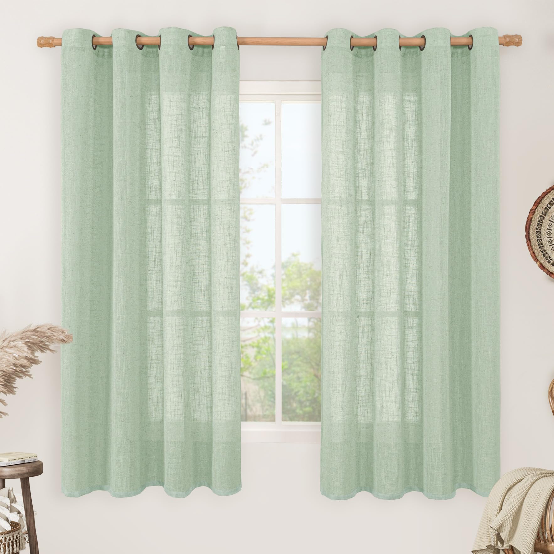 LAMIT Natural Cream Ivory Long Linen Curtains for Living Room, 108 inches Long Bronze Grommet Light Filtering Window Textured Neutral Sheer Drapes for Bedroom Farmhouse, 2 Panels, 52 x 108 Inch