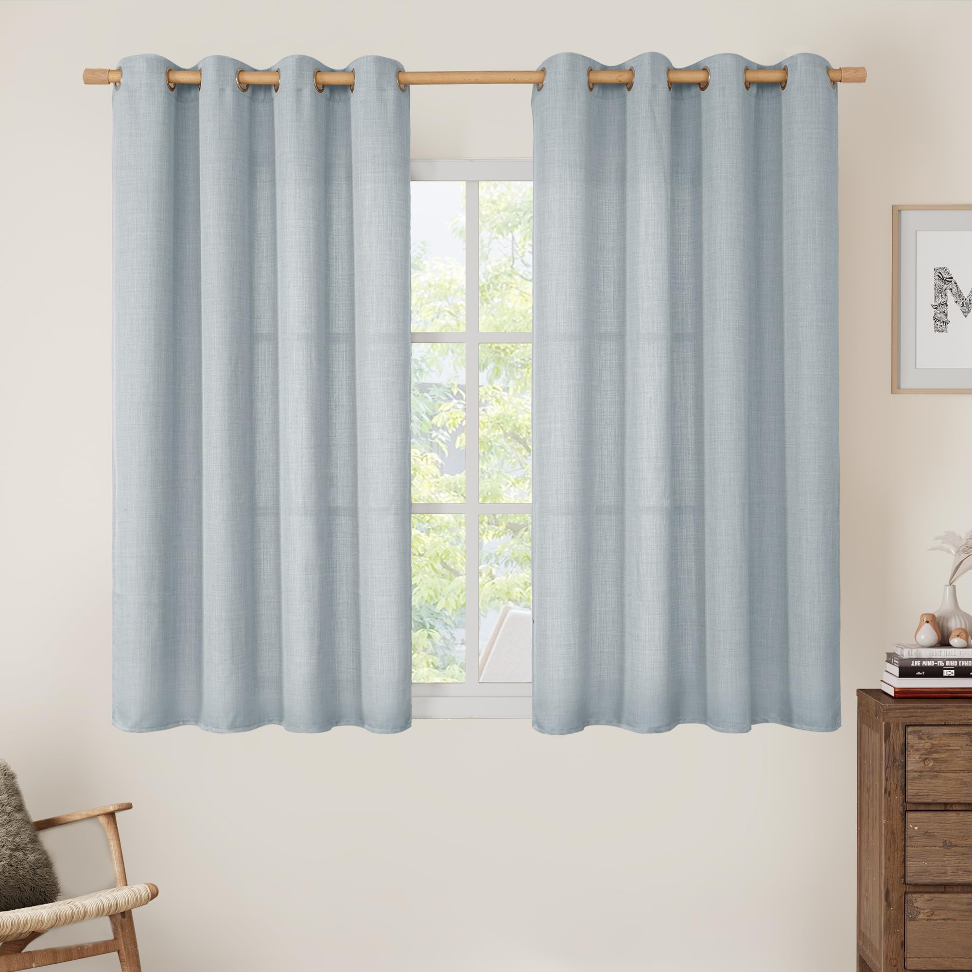 LAMIT Natural Cream Ivory Long Linen Curtains for Living Room, 108 inches Long Bronze Grommet Light Filtering Window Textured Neutral Sheer Drapes for Bedroom Farmhouse, 2 Panels, 52 x 108 Inch