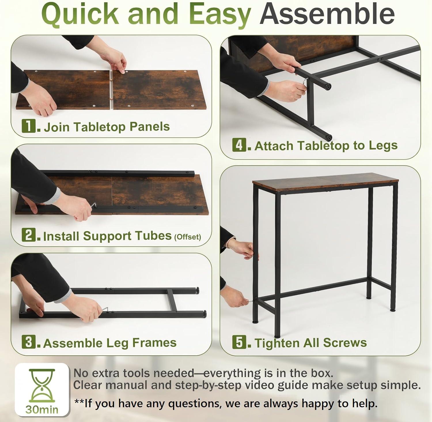 Sturdy Console Table with 98 lb Capacity, Stable Wobble-Free Design for Living Room and Entryway, Heavy Duty Metal Frame, Easy Assembly, 29.5 Inch Narrow Sofa Table, Rustic Brown