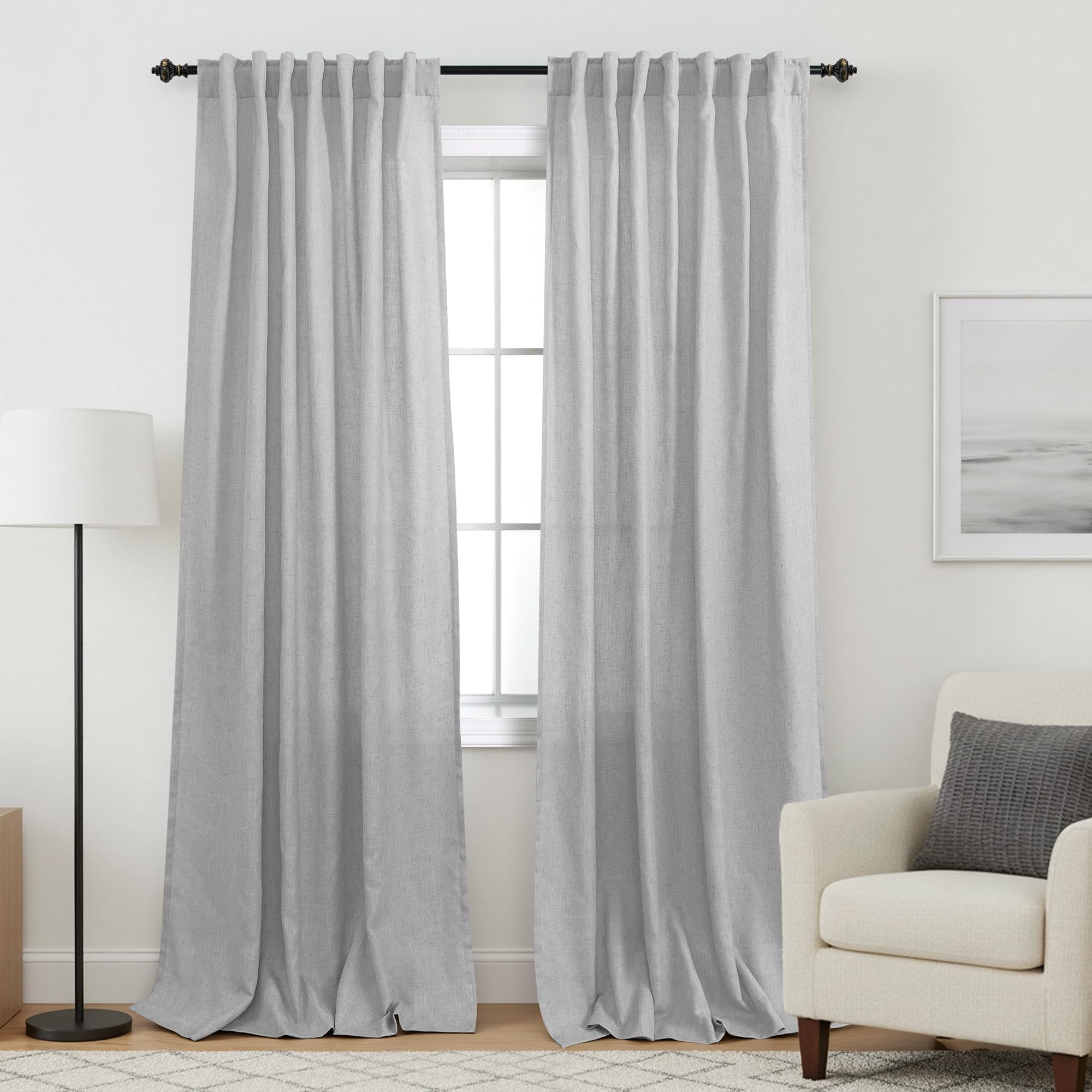 KOUFALL 92 Inch Curtains for Living Room 2 Panels Set,Light Filtering Farmhouse Boho Linen Semi Sheer Curtain Drapes 92 Inches Long for Bedroom,Cream Ivory