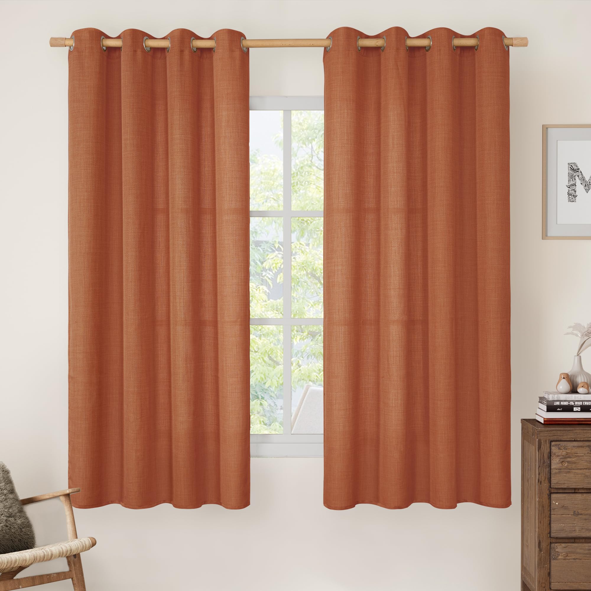 LAMIT Natural Cream Ivory Long Linen Curtains for Living Room, 108 inches Long Bronze Grommet Light Filtering Window Textured Neutral Sheer Drapes for Bedroom Farmhouse, 2 Panels, 52 x 108 Inch