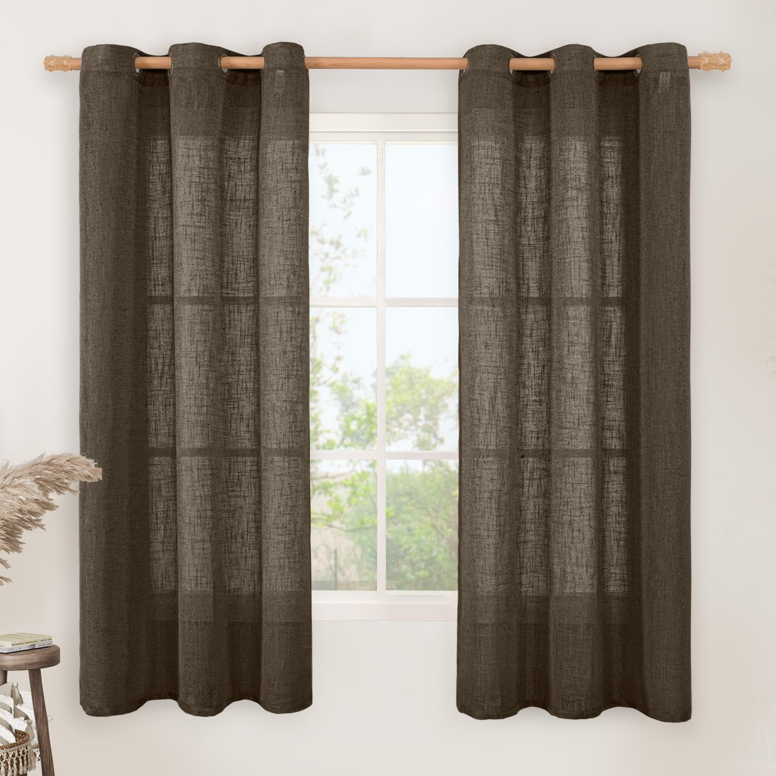LAMIT Natural Cream Ivory Long Linen Curtains for Living Room, 108 inches Long Bronze Grommet Light Filtering Window Textured Neutral Sheer Drapes for Bedroom Farmhouse, 2 Panels, 52 x 108 Inch
