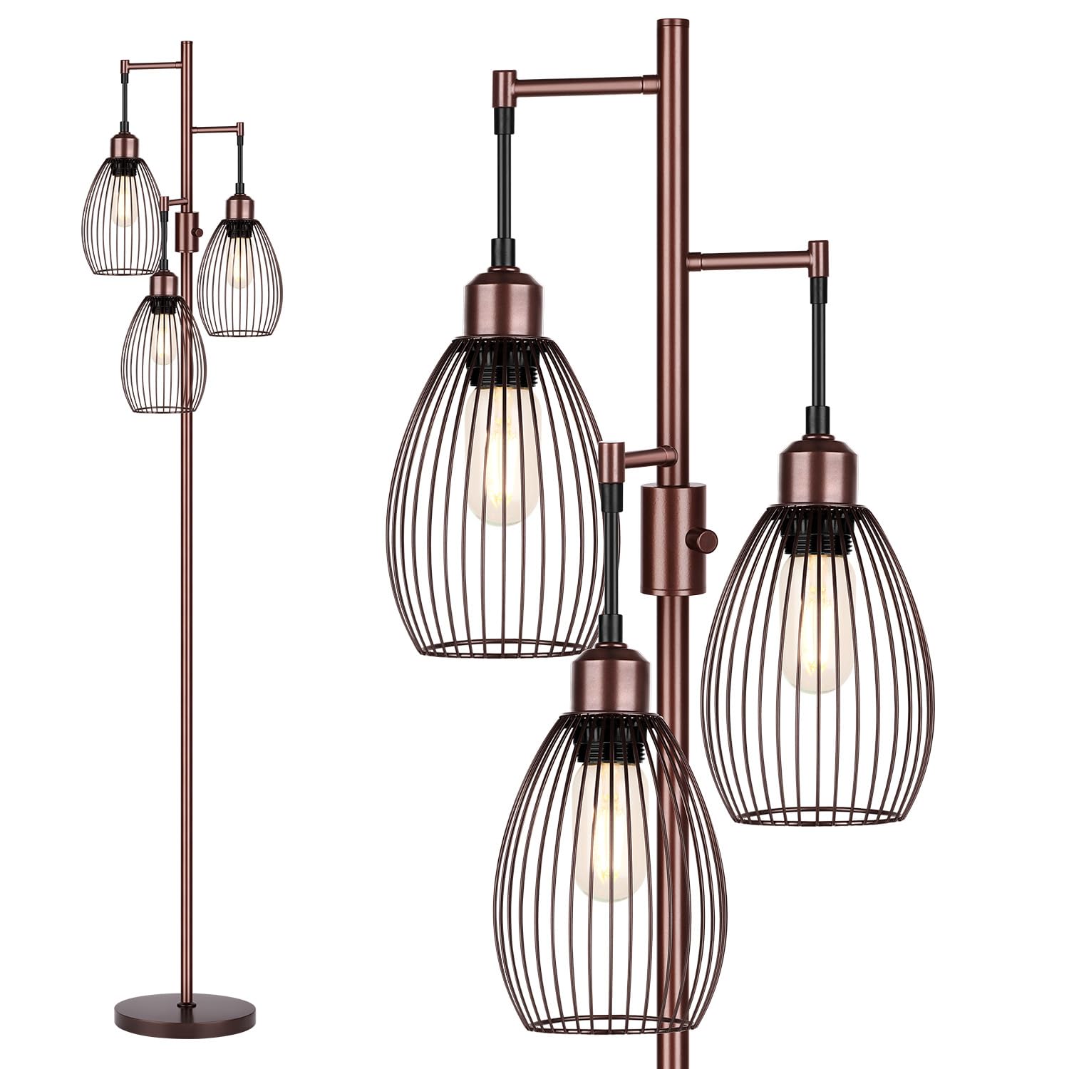 Dimmable Black Tree Floor Lamp with 3 LED Bulbs for Indoor Use