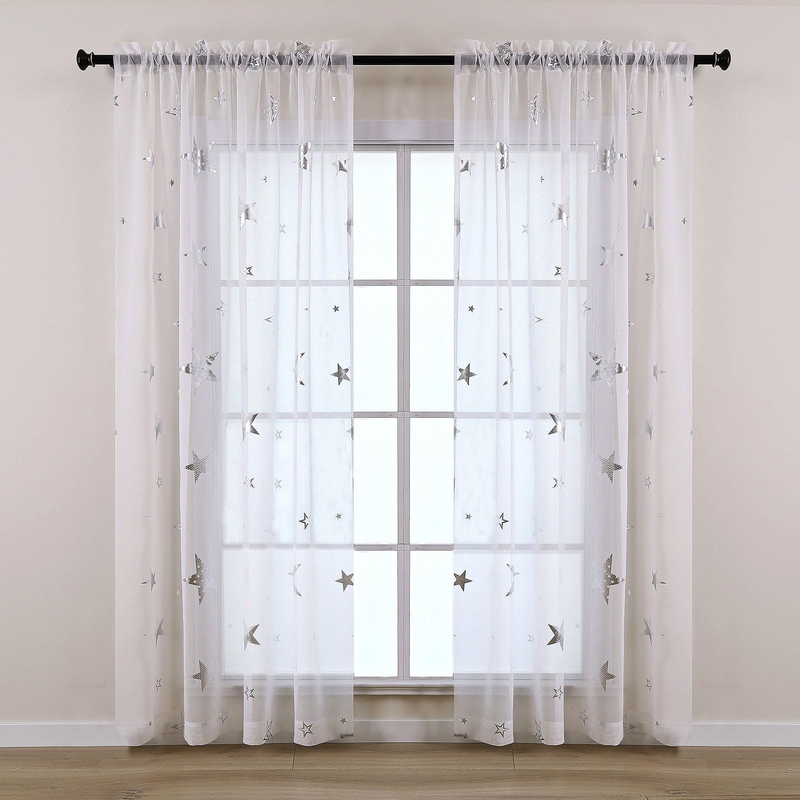 L.Z.E Gold White Sheer Curtains 108 Inches Long 2 Panels Set for Living Room Bedroom See Through Sheer Curtains Grommet Top Transparent Sheers with Wave Pattern Extra Long