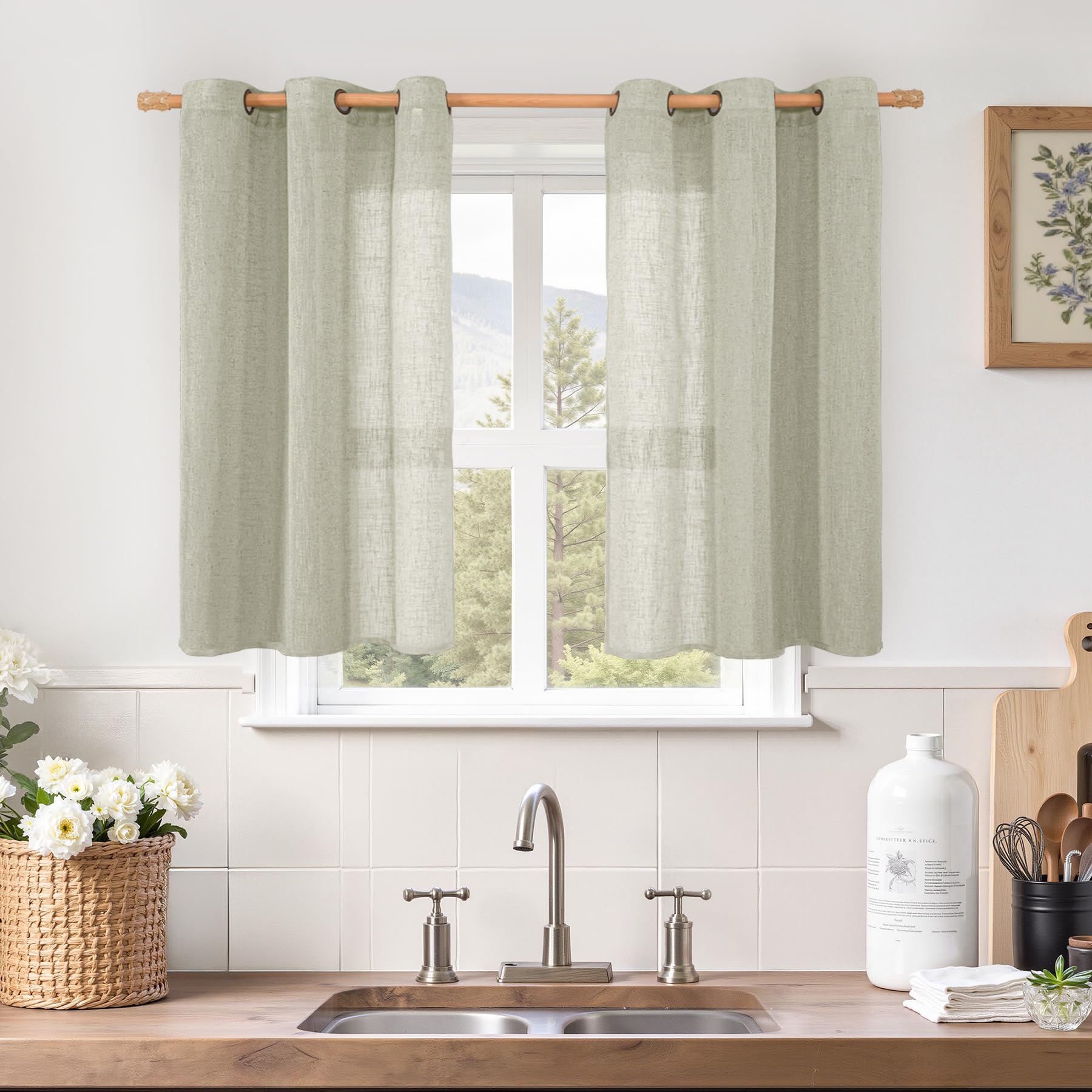LAMIT Natural Cream Ivory Long Linen Curtains for Living Room, 108 inches Long Bronze Grommet Light Filtering Window Textured Neutral Sheer Drapes for Bedroom Farmhouse, 2 Panels, 52 x 108 Inch