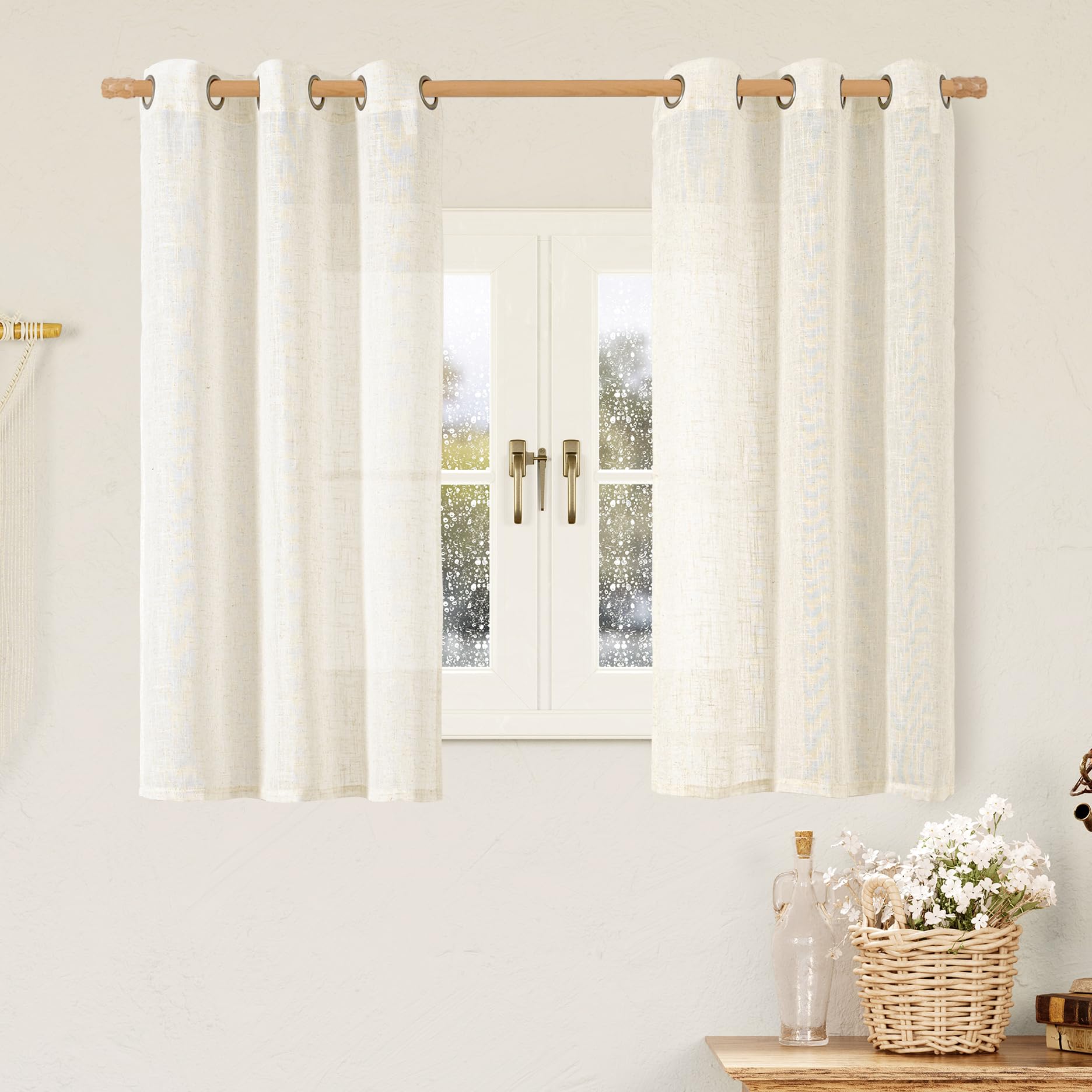 LAMIT Natural Cream Ivory Long Linen Curtains for Living Room, 108 inches Long Bronze Grommet Light Filtering Window Textured Neutral Sheer Drapes for Bedroom Farmhouse, 2 Panels, 52 x 108 Inch