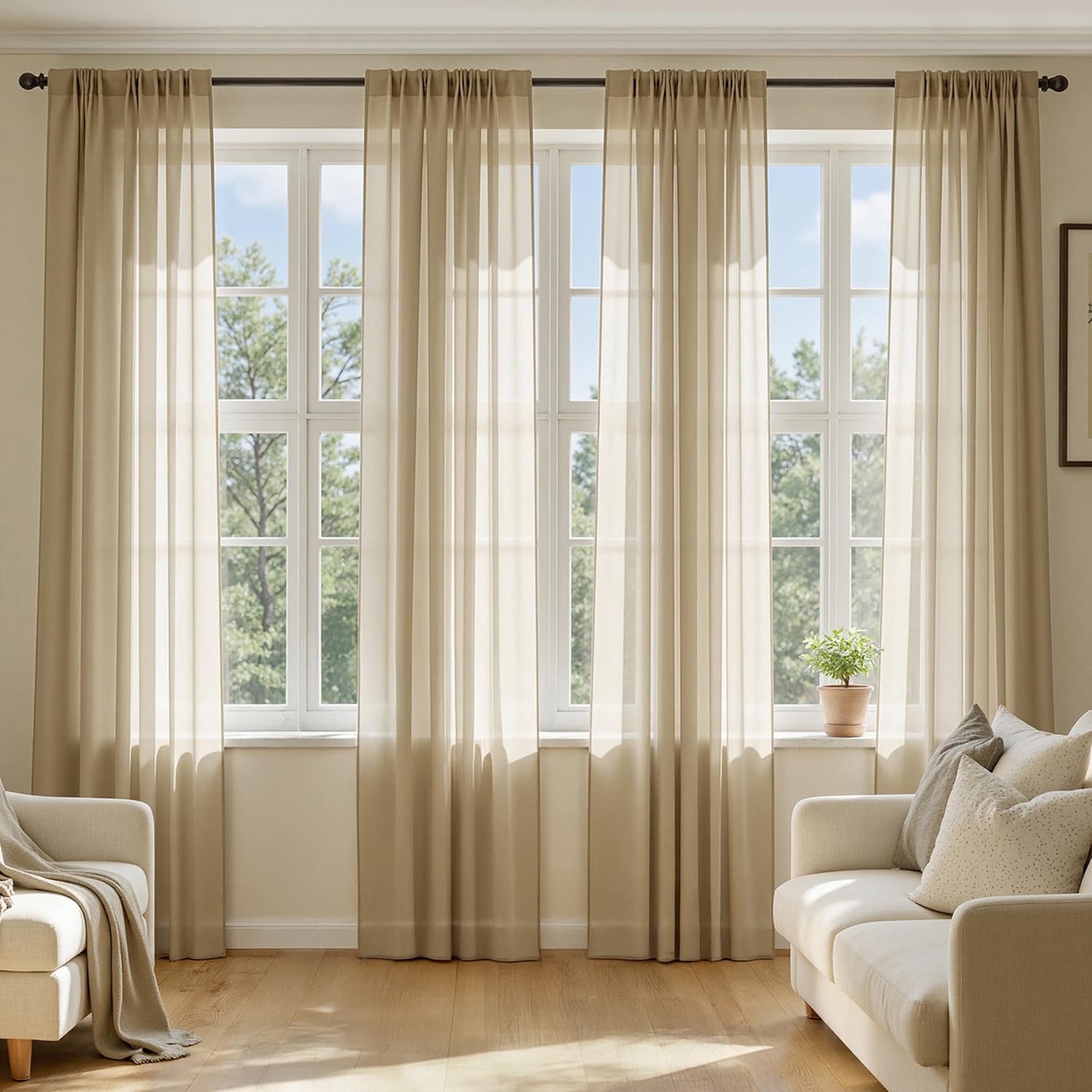 MIULEE White Sheer Curtains 105 Inches Long, 4 Panels Set, Light Filtering Voile Rod Pocket Drapes, Airy Soft Fabric Window Treatments for Living Room and Bedroom, 42 x 105 Inches