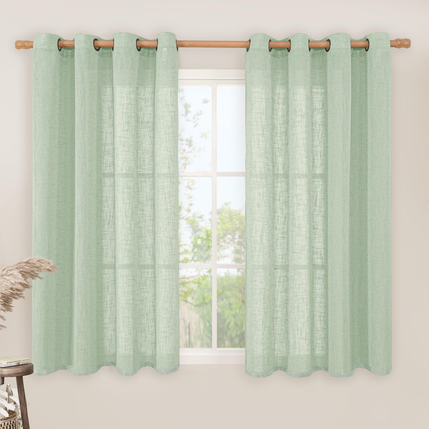 LAMIT Natural Cream Ivory Long Linen Curtains for Living Room, 108 inches Long Bronze Grommet Light Filtering Window Textured Neutral Sheer Drapes for Bedroom Farmhouse, 2 Panels, 52 x 108 Inch