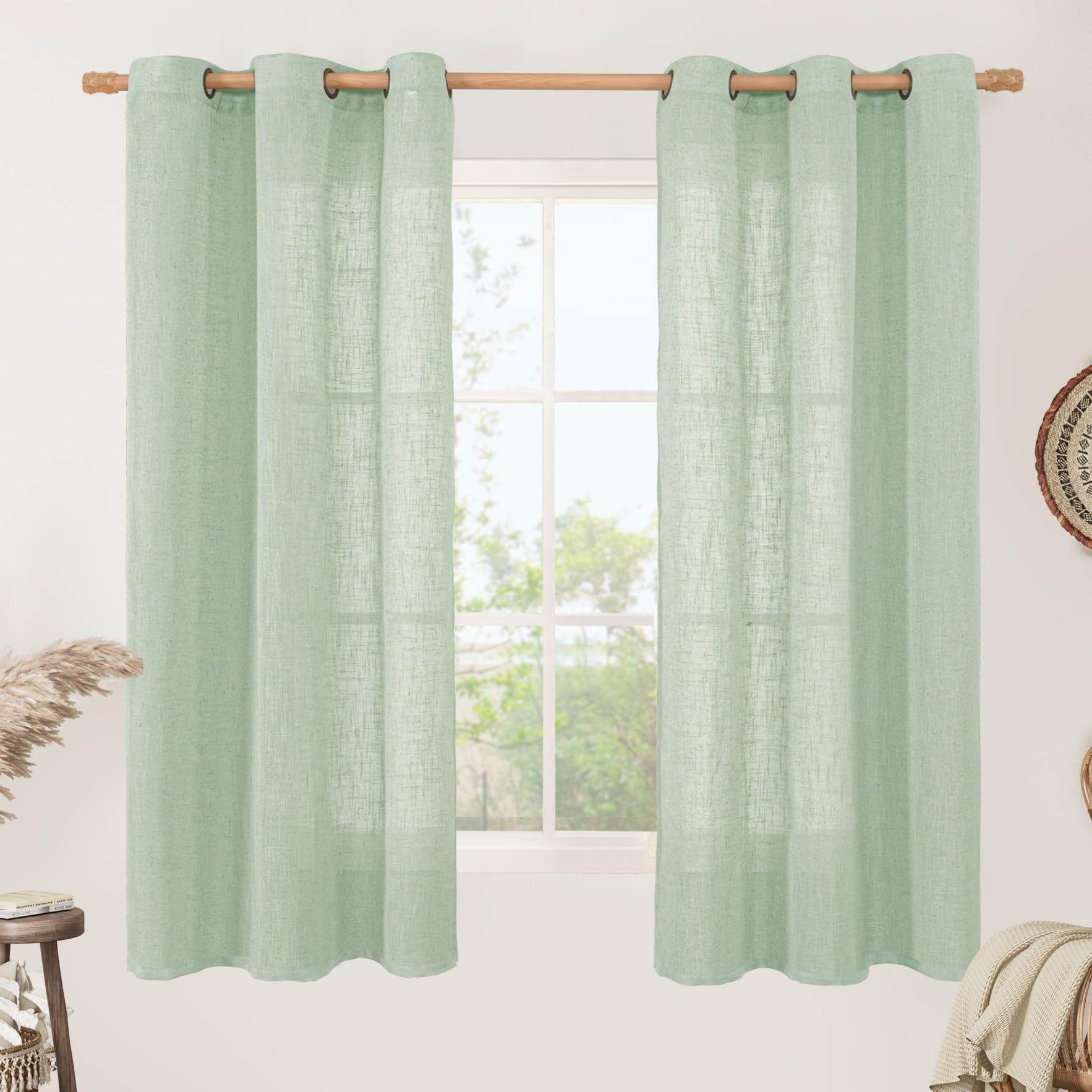 LAMIT Natural Cream Ivory Long Linen Curtains for Living Room, 108 inches Long Bronze Grommet Light Filtering Window Textured Neutral Sheer Drapes for Bedroom Farmhouse, 2 Panels, 52 x 108 Inch