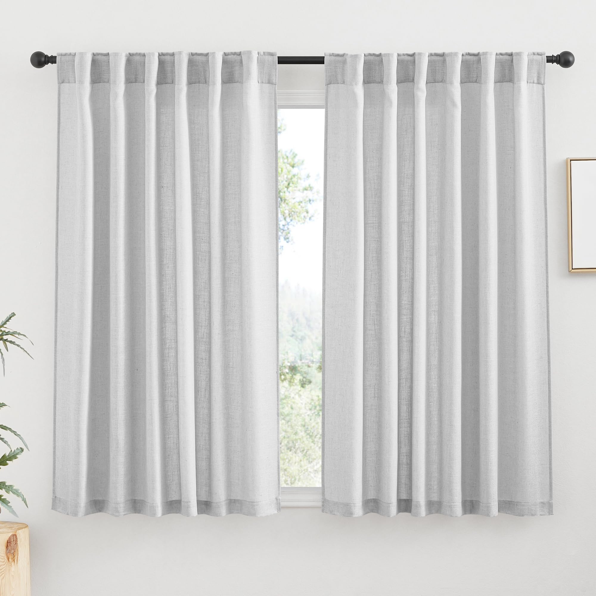 RYB HOME Semi Sheer Curtains 102 inches Long, Back Tab Light Filtration Half Privacy Window Curtains & Drapes for Bedroom Living Room, Linen, W 52 x L 102 inches, 2 Panels Set