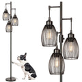 Dimmable Floor Lamp, Industrial Floor Lamps for Living Room, Gold Tree Lamp Standing Lamp Tall Lamps with 3 Elegant Teardrop Cage Head & 800 Lumens LED Bulbs for Living room Bedroom Office Dining Room