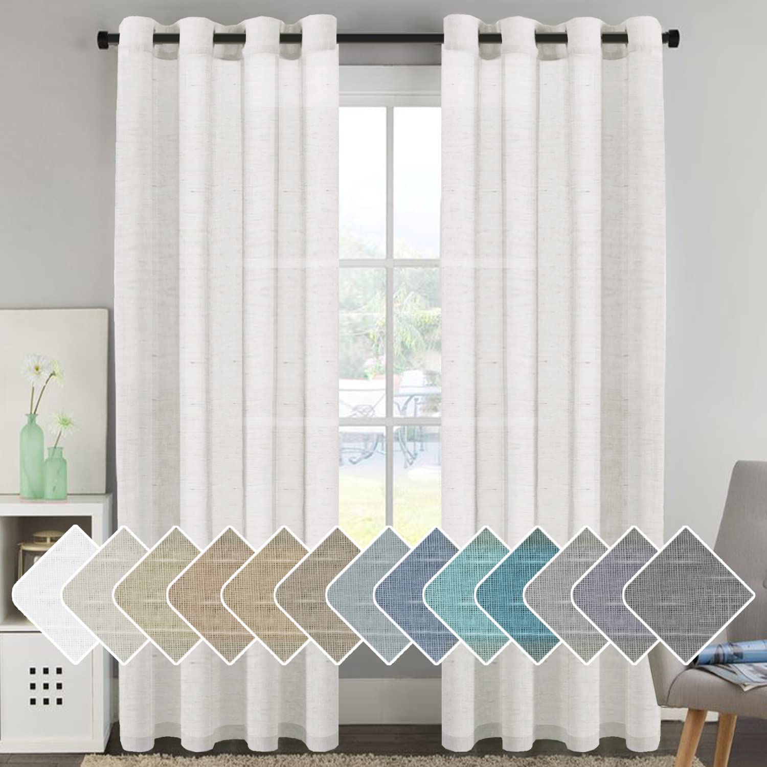 H.VERSAILTEX Linen Curtains Natural Linen Semi-Sheer Curtains 2 Panels Nickel Grommet Privacy Added Premium Soft Rich Material Drapes for Bedroom/Livingroom - 52x108 - Inch - Linen