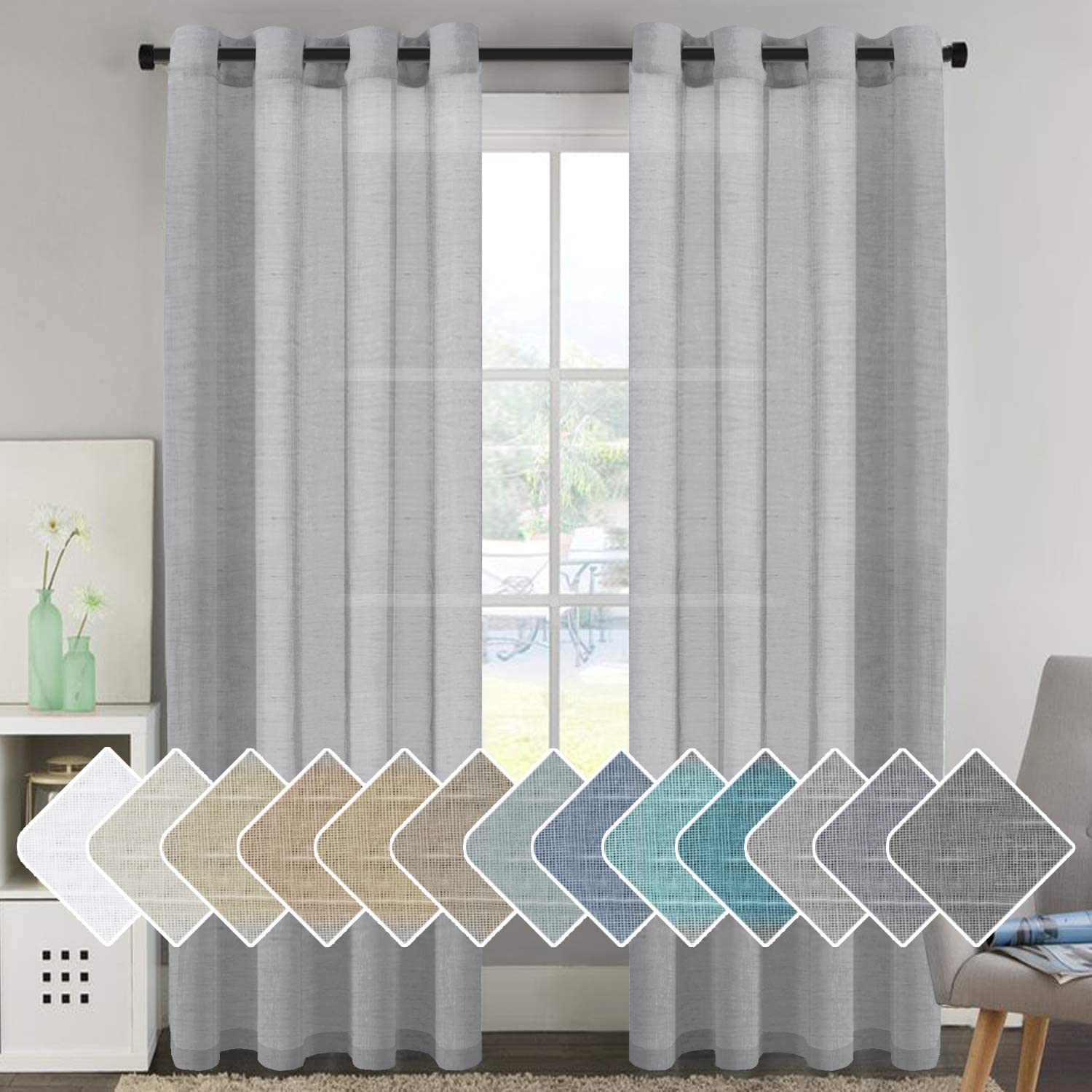 H.VERSAILTEX Linen Curtains Natural Linen Semi-Sheer Curtains 2 Panels Nickel Grommet Privacy Added Premium Soft Rich Material Drapes for Bedroom/Livingroom - 52x108 - Inch - Linen