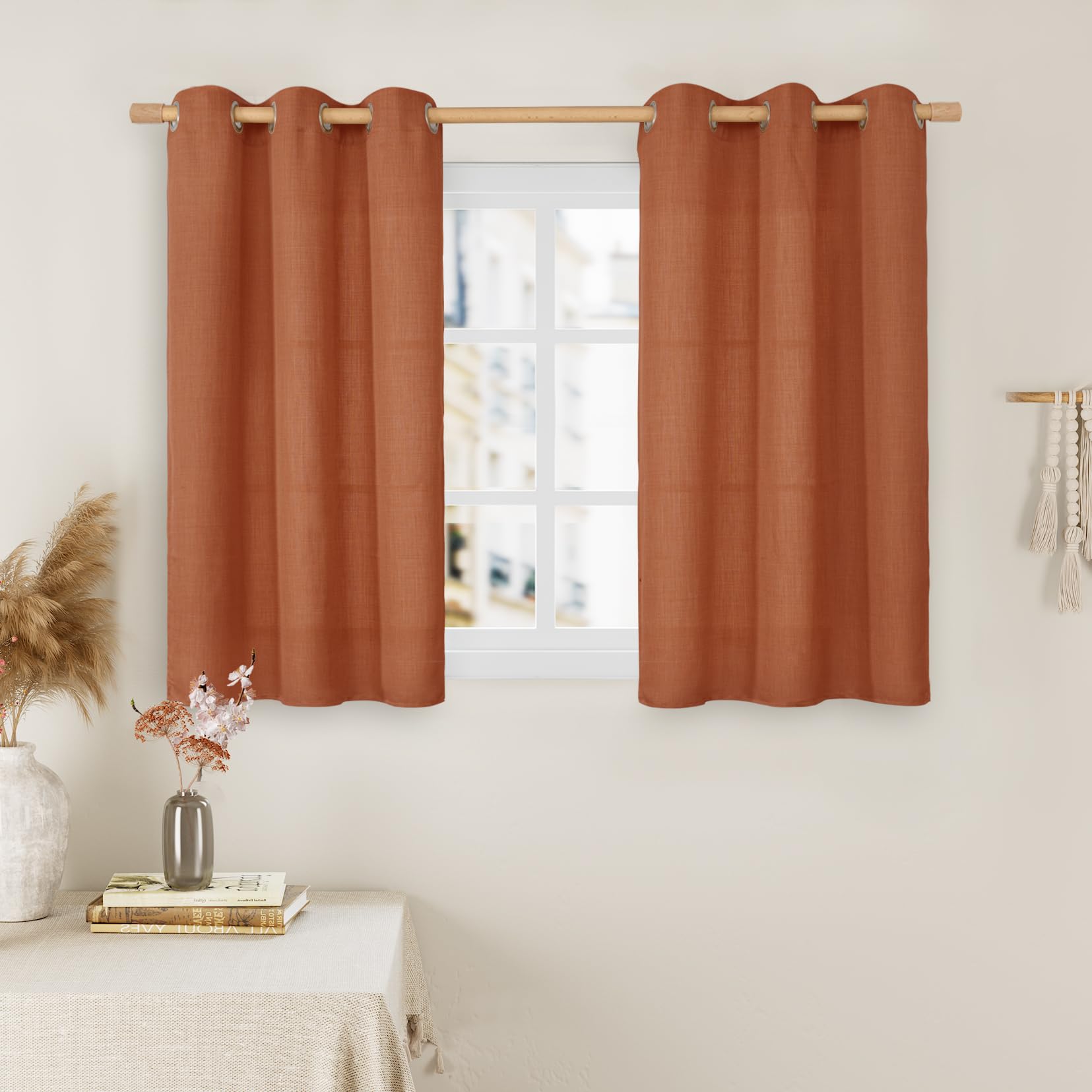 LAMIT Natural Cream Ivory Long Linen Curtains for Living Room, 108 inches Long Bronze Grommet Light Filtering Window Textured Neutral Sheer Drapes for Bedroom Farmhouse, 2 Panels, 52 x 108 Inch