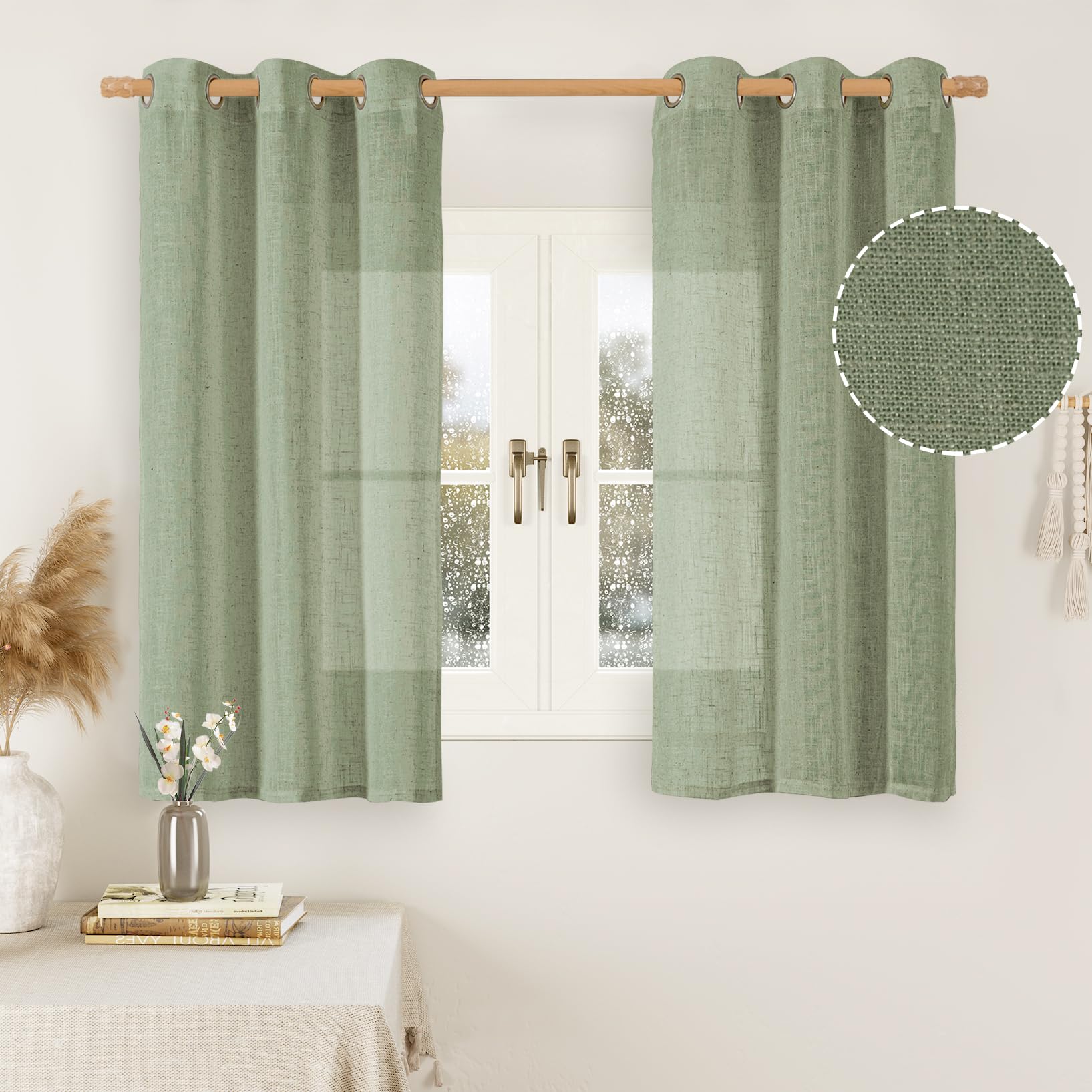 LAMIT Natural Cream Ivory Long Linen Curtains for Living Room, 108 inches Long Bronze Grommet Light Filtering Window Textured Neutral Sheer Drapes for Bedroom Farmhouse, 2 Panels, 52 x 108 Inch