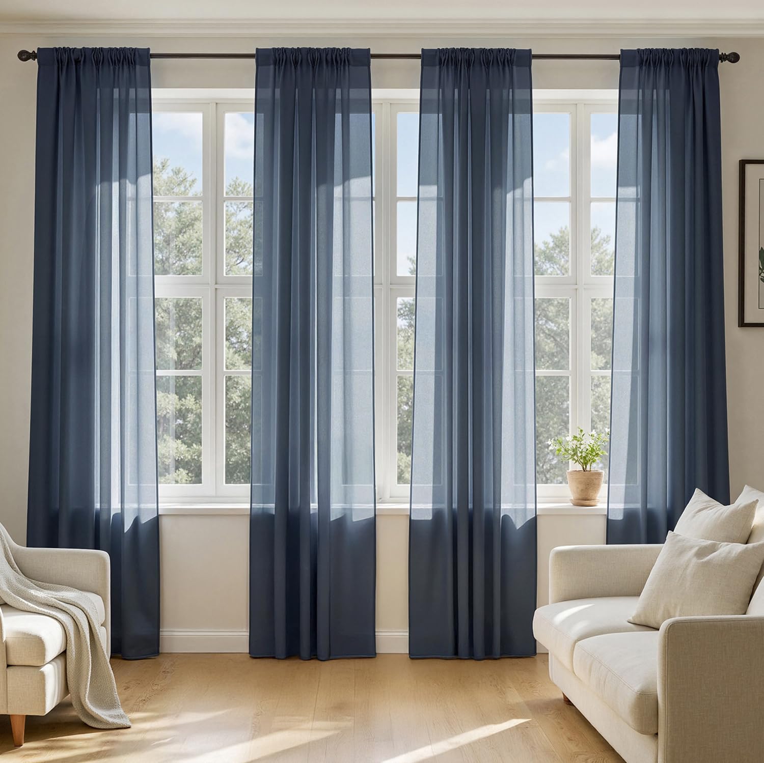 MIULEE White Sheer Curtains 105 Inches Long, 4 Panels Set, Light Filtering Voile Rod Pocket Drapes, Airy Soft Fabric Window Treatments for Living Room and Bedroom, 42 x 105 Inches