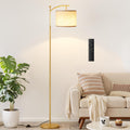 Ambimall 60" Floor Lamp with Remote Control and Stepless Dimmable Bulb, Colors Temperature & Brightness Adjustable, Modern Floor Lamps for Living Room（Beige Shade & Black Pole）
