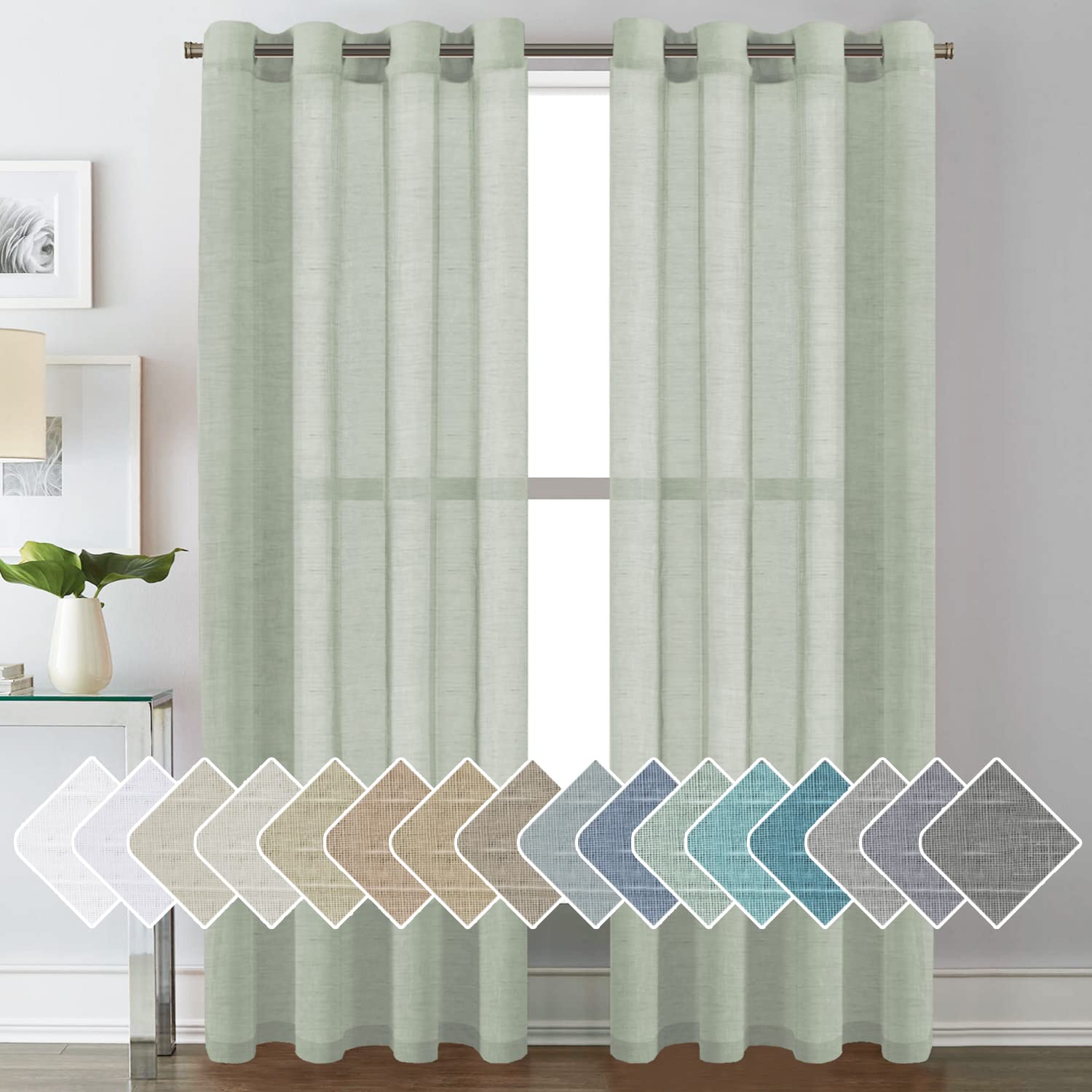 H.VERSAILTEX Linen Curtains Natural Linen Semi-Sheer Curtains 2 Panels Nickel Grommet Privacy Added Premium Soft Rich Material Drapes for Bedroom/Livingroom - 52x108 - Inch - Linen