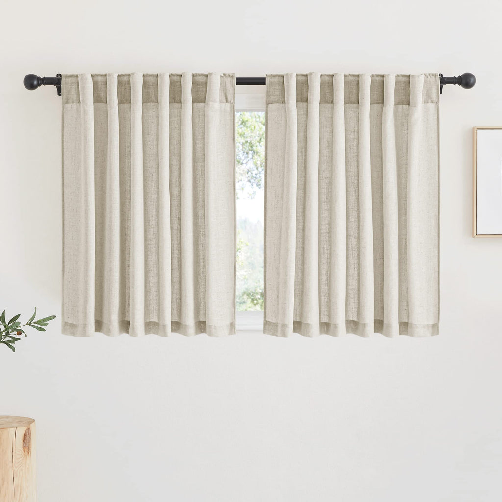 RYB HOME Semi Sheer Curtains 102 inches Long, Back Tab Light Filtration Half Privacy Window Curtains & Drapes for Bedroom Living Room, Linen, W 52 x L 102 inches, 2 Panels Set