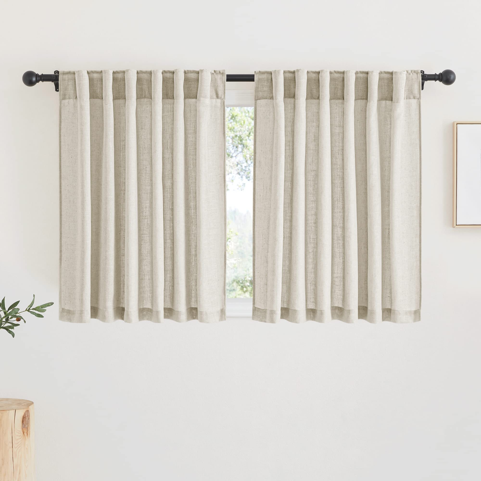 RYB HOME Semi Sheer Curtains 102 inches Long, Back Tab Light Filtration Half Privacy Window Curtains & Drapes for Bedroom Living Room, Linen, W 52 x L 102 inches, 2 Panels Set