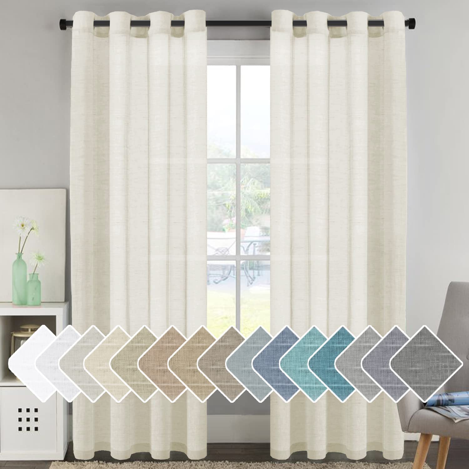 H.VERSAILTEX Linen Curtains Natural Linen Semi-Sheer Curtains 2 Panels Nickel Grommet Privacy Added Premium Soft Rich Material Drapes for Bedroom/Livingroom - 52x108 - Inch - Linen
