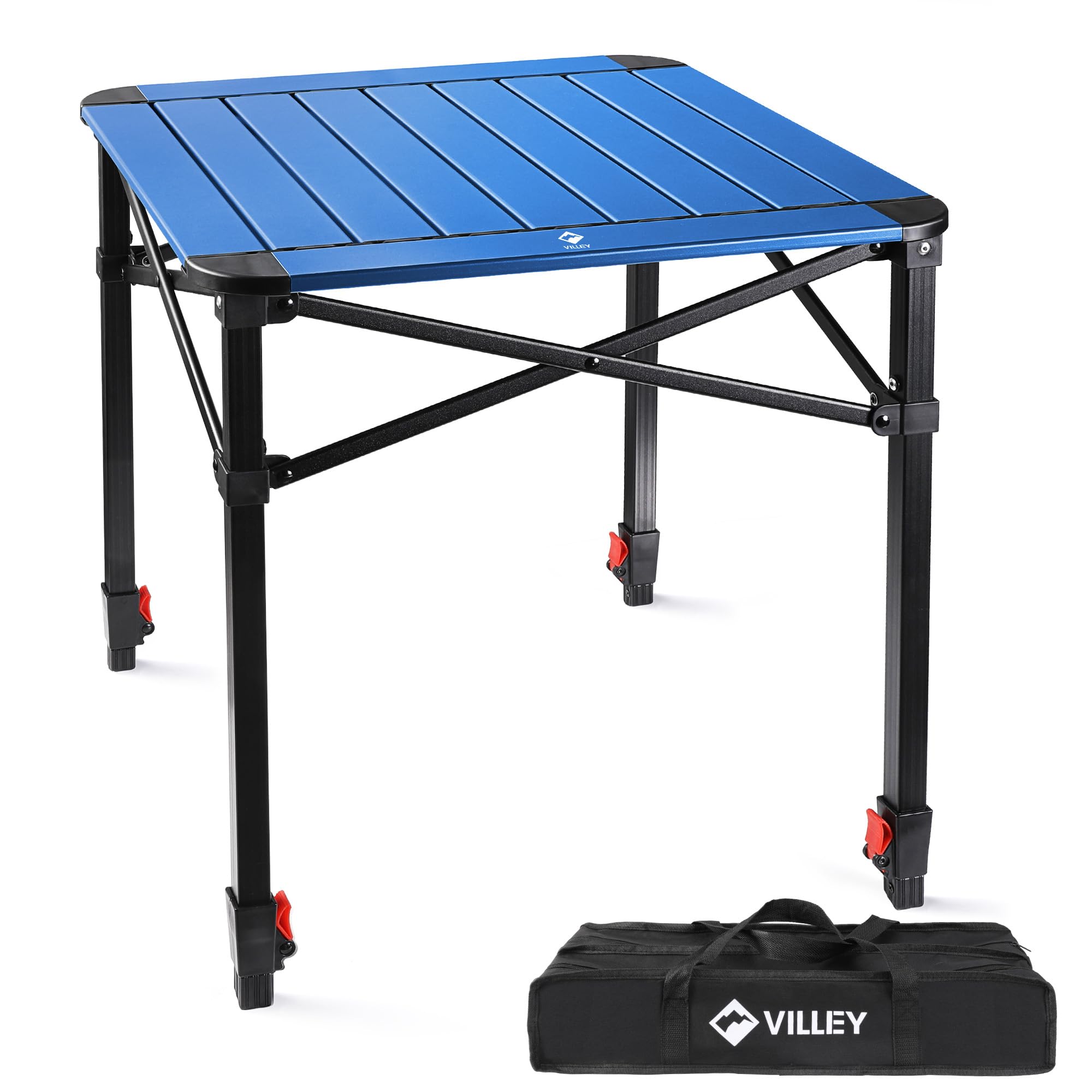 VILLEY Folding Camping Square Table with Carry Bag, Lightweight Aluminum Adjustable Square Table for Outdoor, Camping, Picnic, Backyards, BBQ, Small