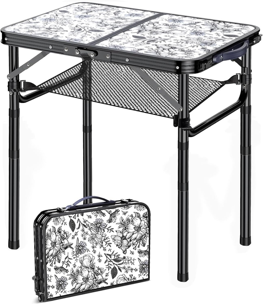 Outdoor Side Table, Portable 3 Adjustable Height Small Outdoor Folding Table, Aluminum Foldable Patio Side Tables for Outside Indoor, Plant Stand Coffee End Table for Pool, Porch,Garden, Balcony