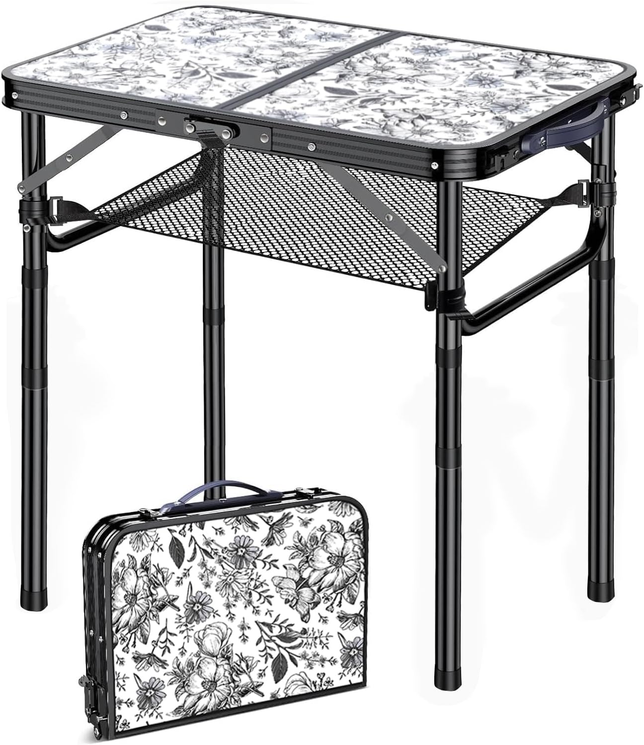 Outdoor Side Table, Portable 3 Adjustable Height Small Outdoor Folding Table, Aluminum Foldable Patio Side Tables for Outside Indoor, Plant Stand Coffee End Table for Pool, Porch,Garden, Balcony