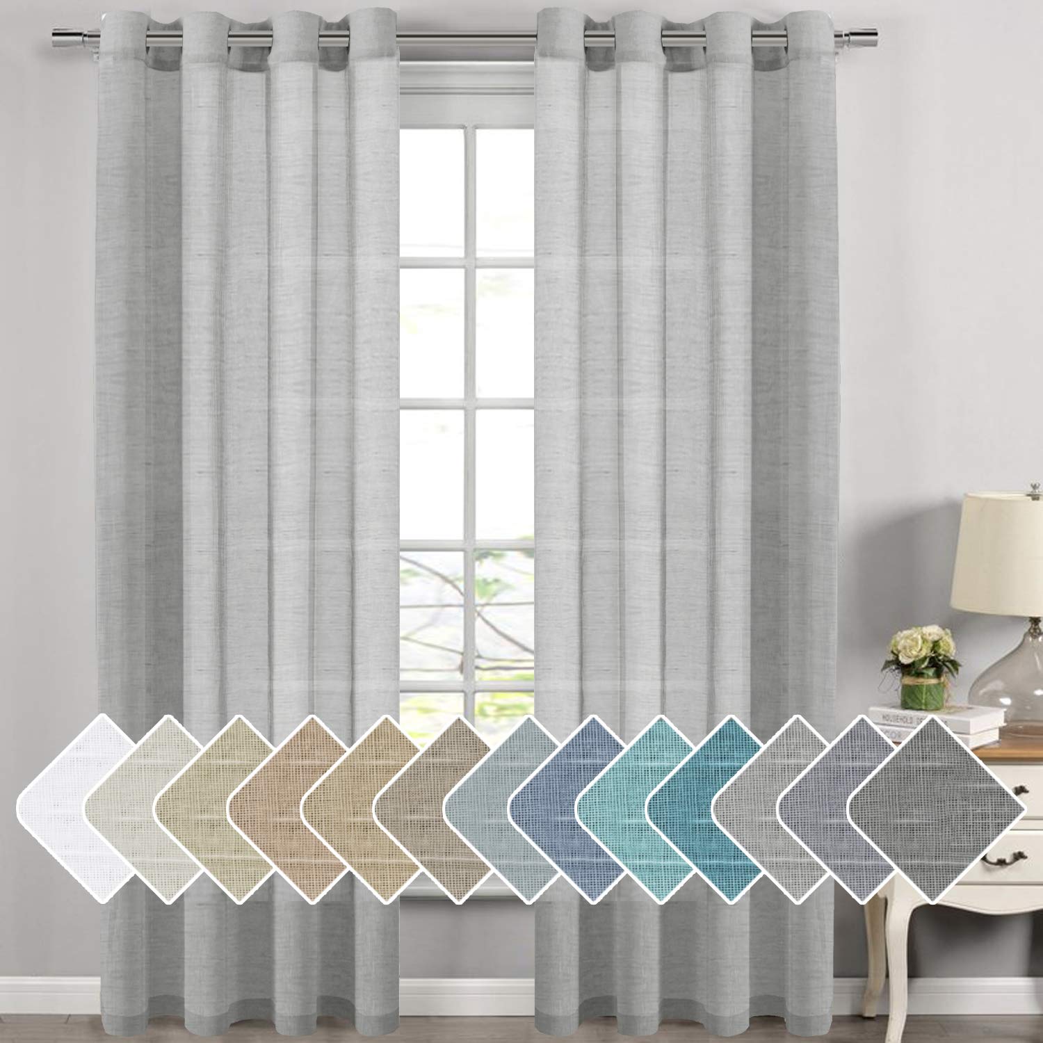 H.VERSAILTEX Linen Curtains Natural Linen Semi-Sheer Curtains 2 Panels Nickel Grommet Privacy Added Premium Soft Rich Material Drapes for Bedroom/Livingroom - 52x108 - Inch - Linen