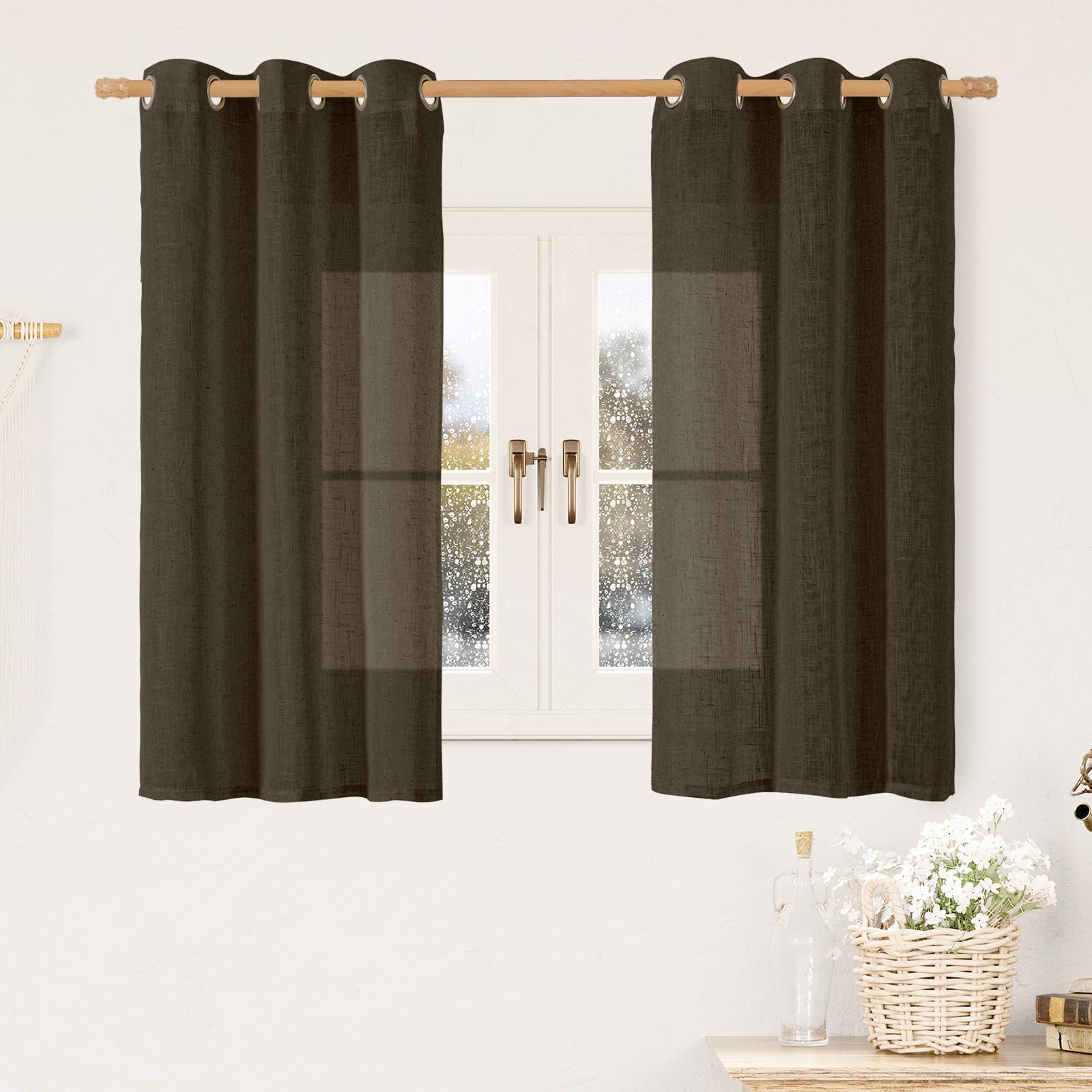 LAMIT Natural Cream Ivory Long Linen Curtains for Living Room, 108 inches Long Bronze Grommet Light Filtering Window Textured Neutral Sheer Drapes for Bedroom Farmhouse, 2 Panels, 52 x 108 Inch