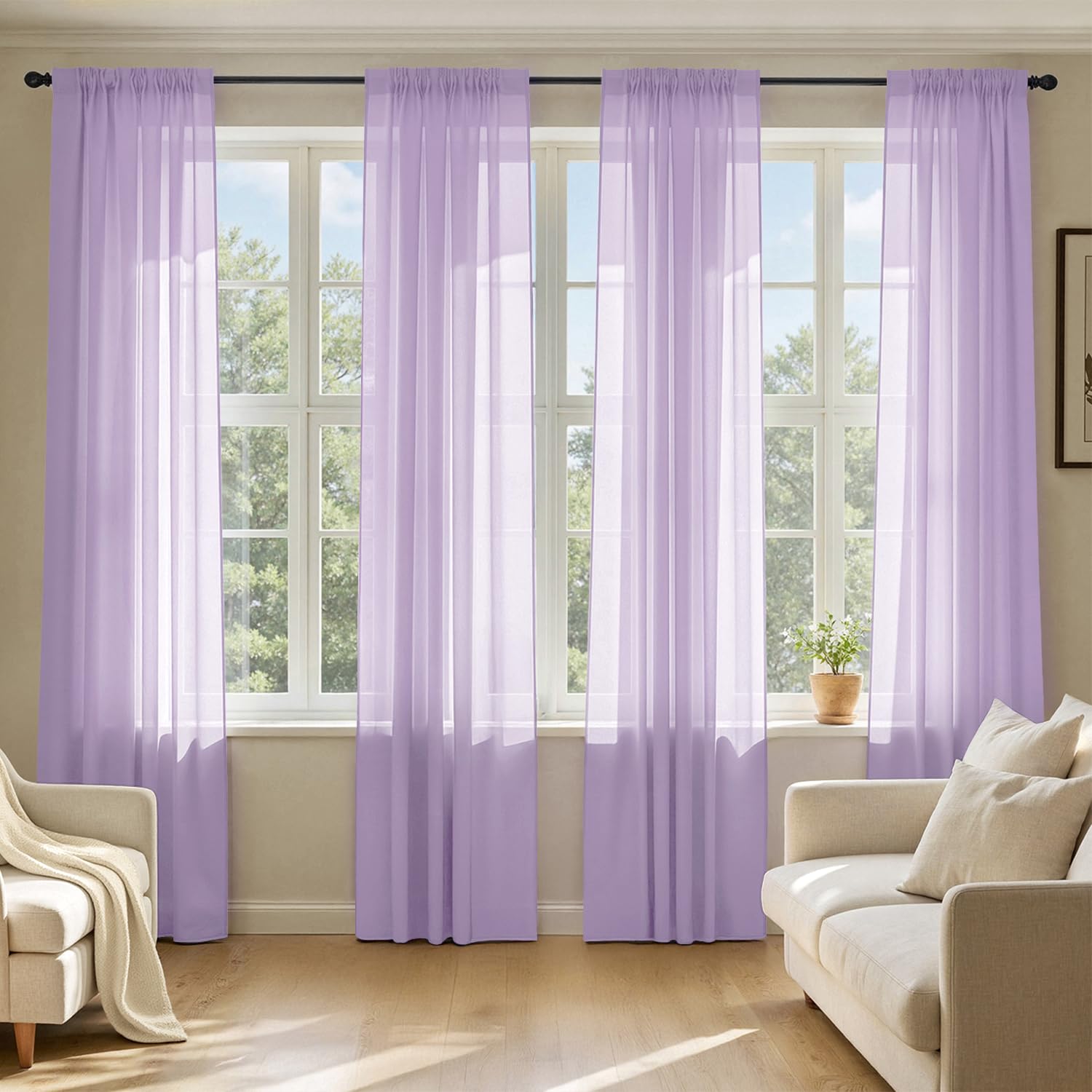 MIULEE White Sheer Curtains 105 Inches Long, 4 Panels Set, Light Filtering Voile Rod Pocket Drapes, Airy Soft Fabric Window Treatments for Living Room and Bedroom, 42 x 105 Inches
