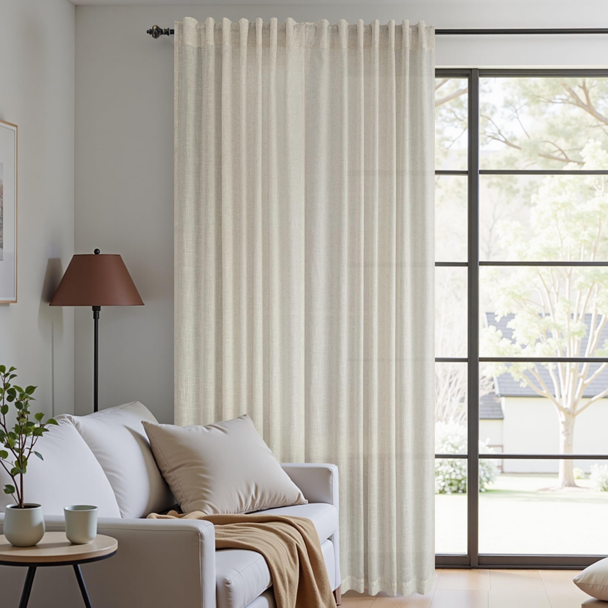 KOUFALL 92 Inch Curtains for Living Room 2 Panels Set,Light Filtering Farmhouse Boho Linen Semi Sheer Curtain Drapes 92 Inches Long for Bedroom,Cream Ivory