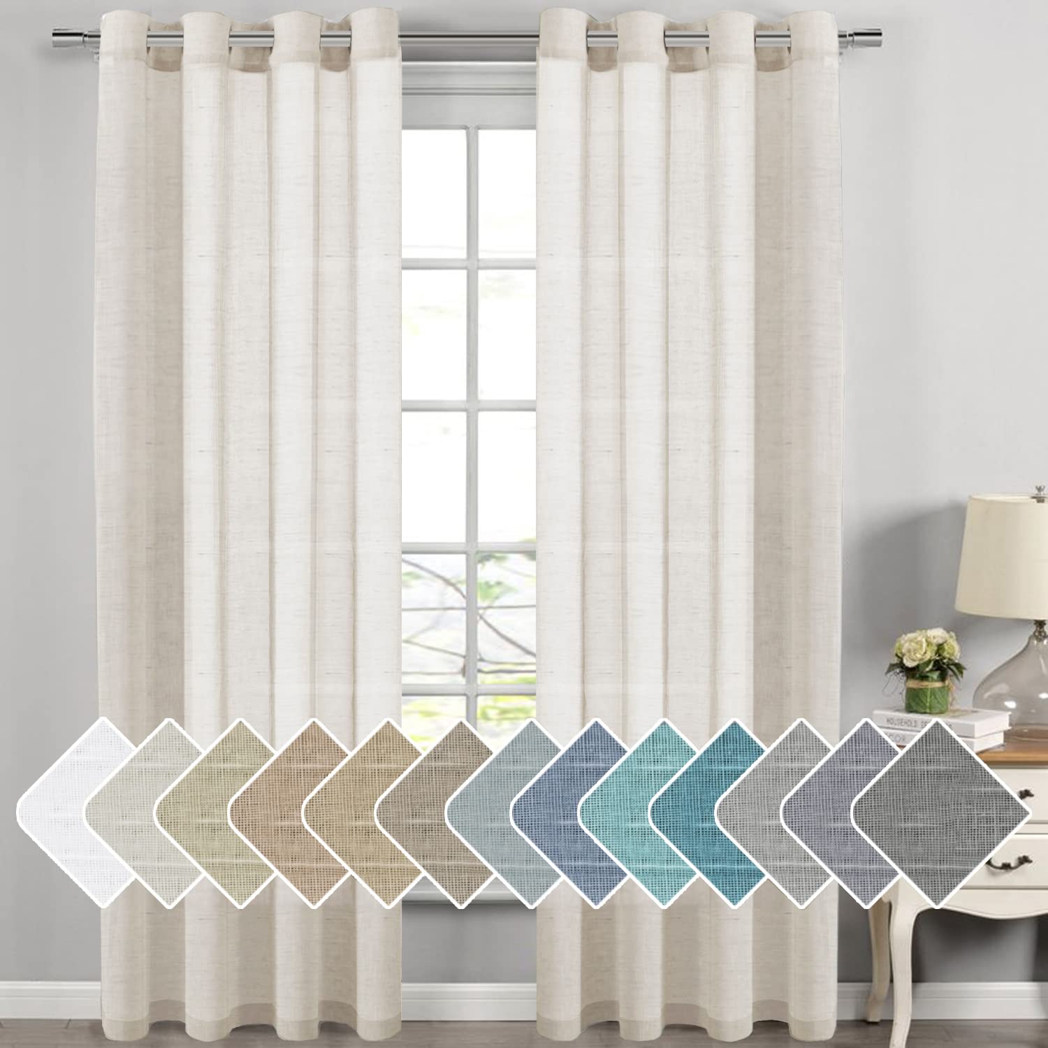 H.VERSAILTEX Linen Curtains Natural Linen Semi-Sheer Curtains 2 Panels Nickel Grommet Privacy Added Premium Soft Rich Material Drapes for Bedroom/Livingroom - 52x108 - Inch - Linen