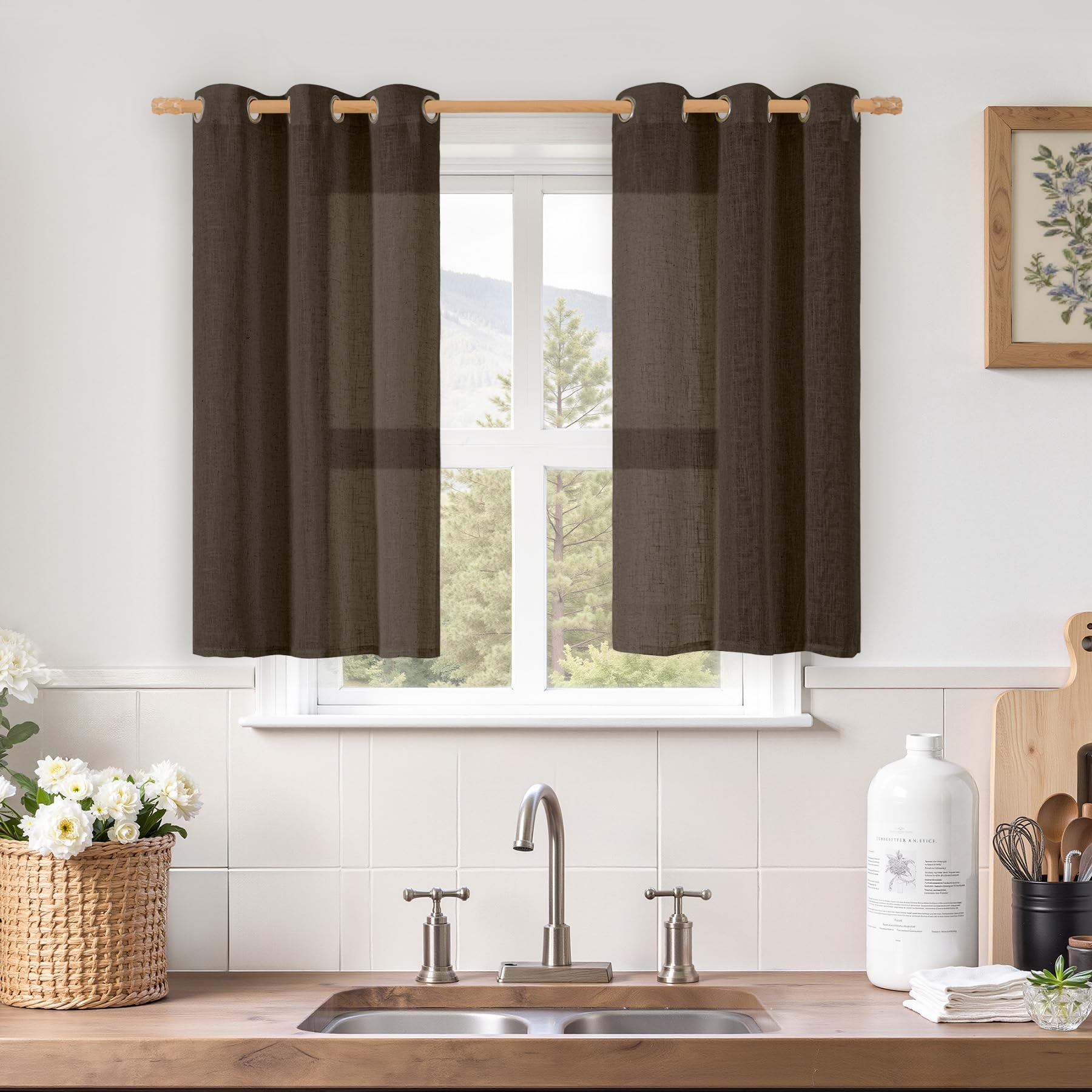 LAMIT Natural Cream Ivory Long Linen Curtains for Living Room, 108 inches Long Bronze Grommet Light Filtering Window Textured Neutral Sheer Drapes for Bedroom Farmhouse, 2 Panels, 52 x 108 Inch