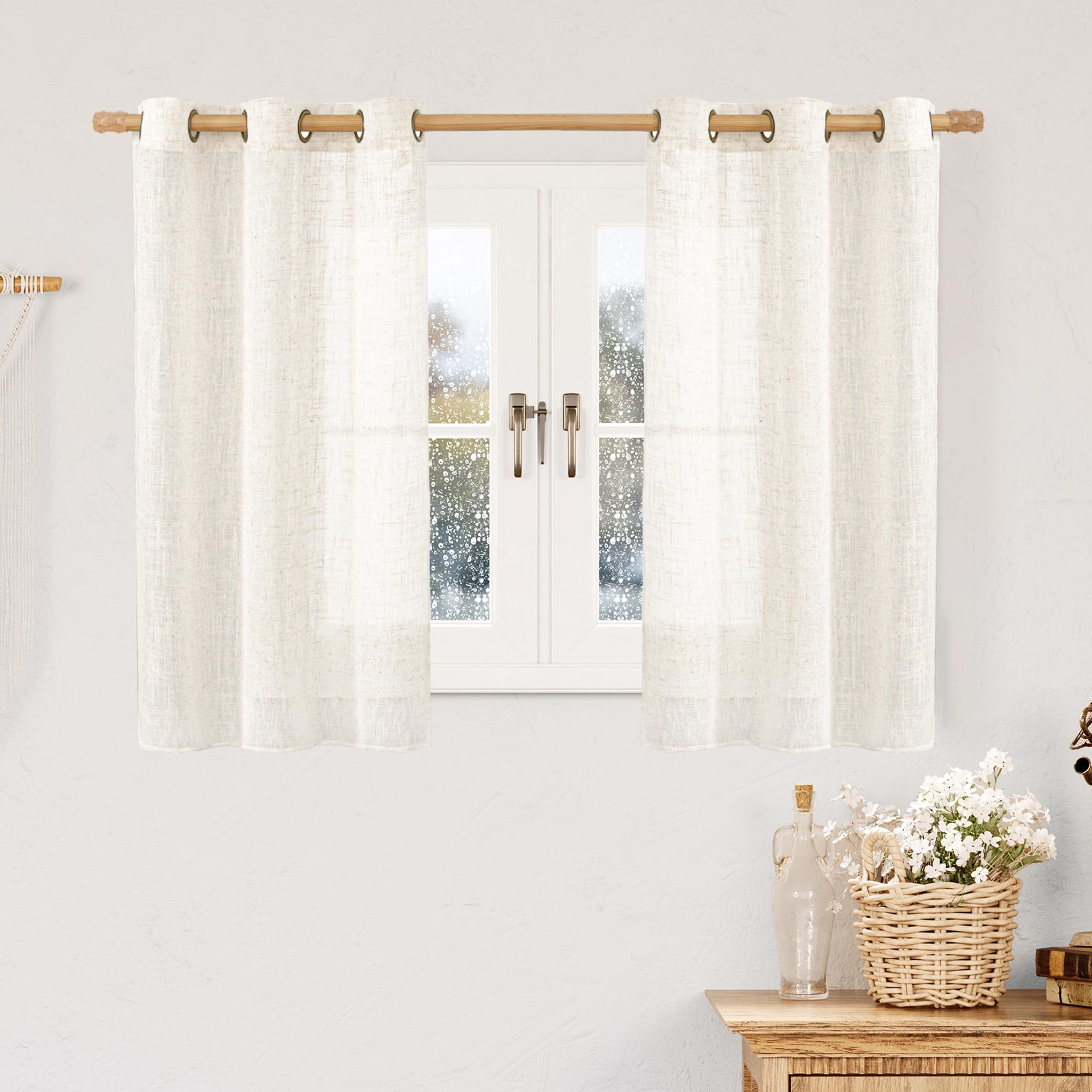 LAMIT Natural Cream Ivory Long Linen Curtains for Living Room, 108 inches Long Bronze Grommet Light Filtering Window Textured Neutral Sheer Drapes for Bedroom Farmhouse, 2 Panels, 52 x 108 Inch