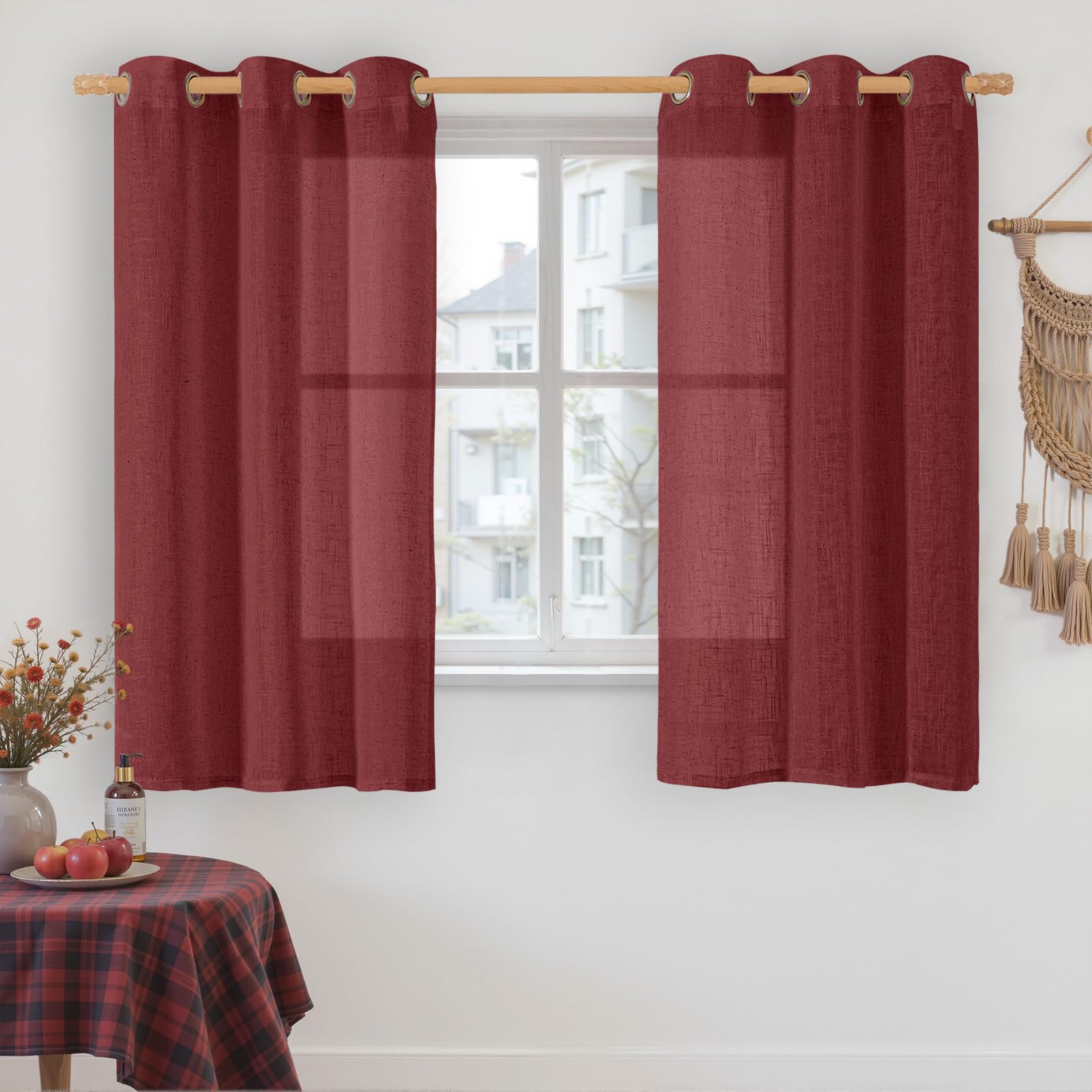 LAMIT Natural Cream Ivory Long Linen Curtains for Living Room, 108 inches Long Bronze Grommet Light Filtering Window Textured Neutral Sheer Drapes for Bedroom Farmhouse, 2 Panels, 52 x 108 Inch