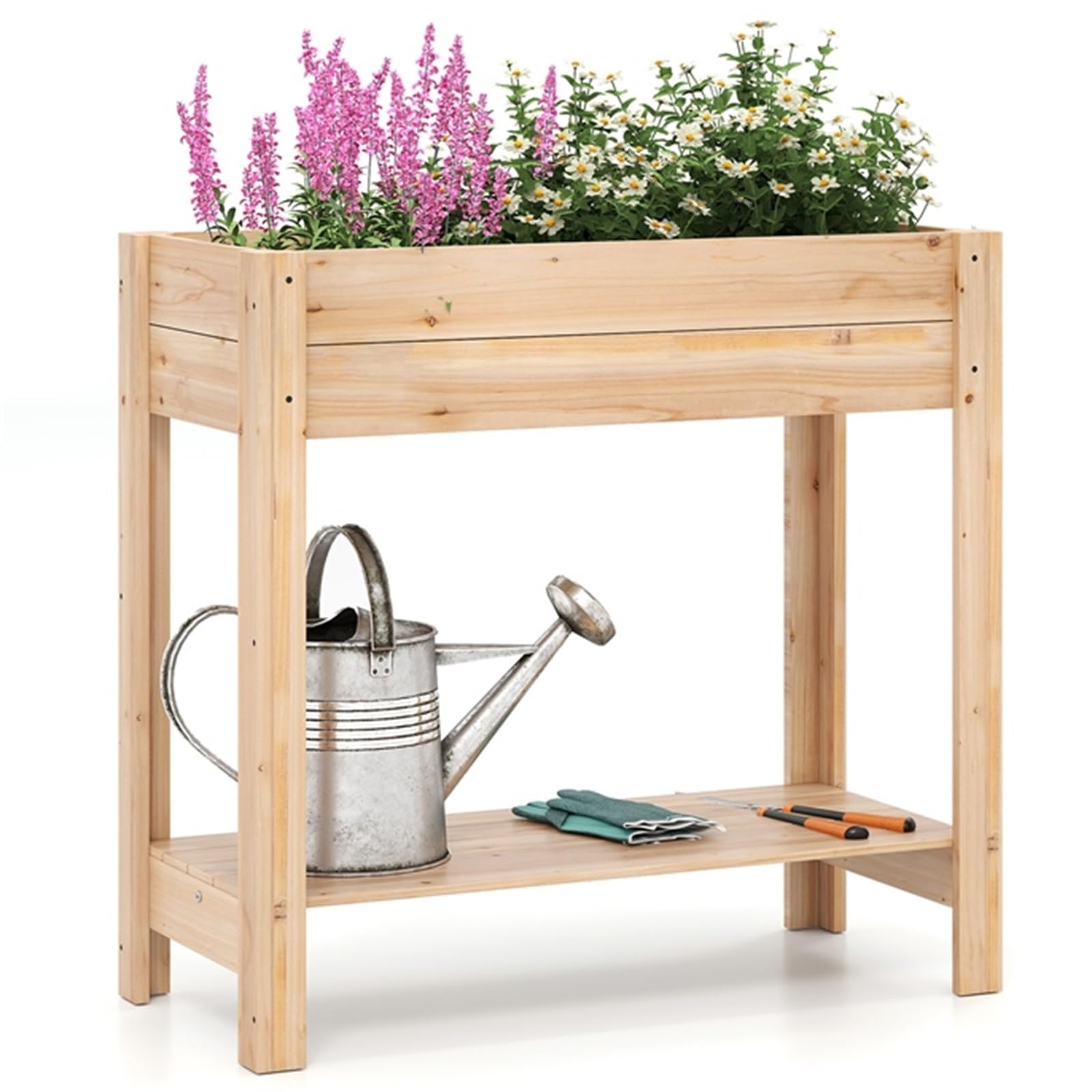 Giantex Wood Raised Garden Bed w/Folding Drop-Leaf Potting Table, Planter Box for Flower Herb Vegetable Fruit, Indoor Outdoor Elevated Raised Beds for Gardening, Backyard, Patio, Balcony
