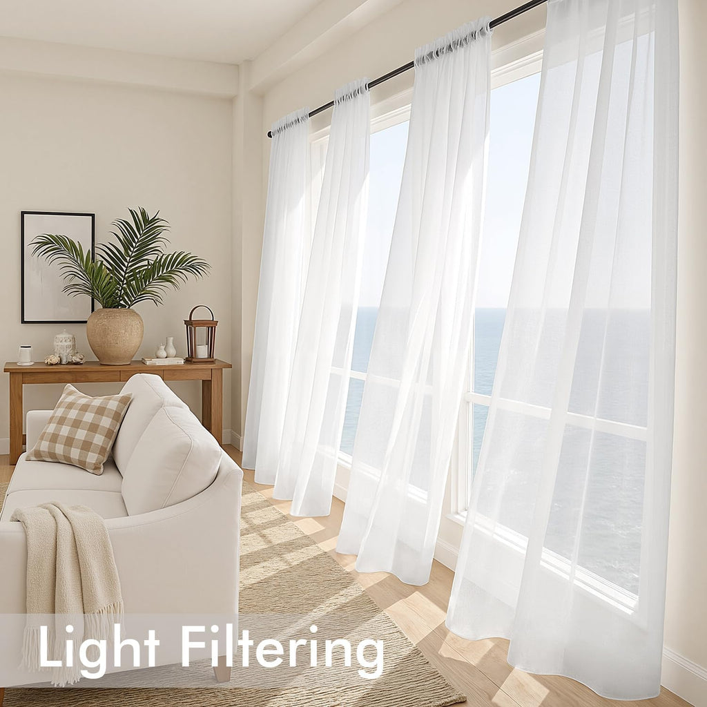 MIULEE White Sheer Curtains 105 Inches Long, 4 Panels Set, Light Filtering Voile Rod Pocket Drapes, Airy Soft Fabric Window Treatments for Living Room and Bedroom, 42 x 105 Inches