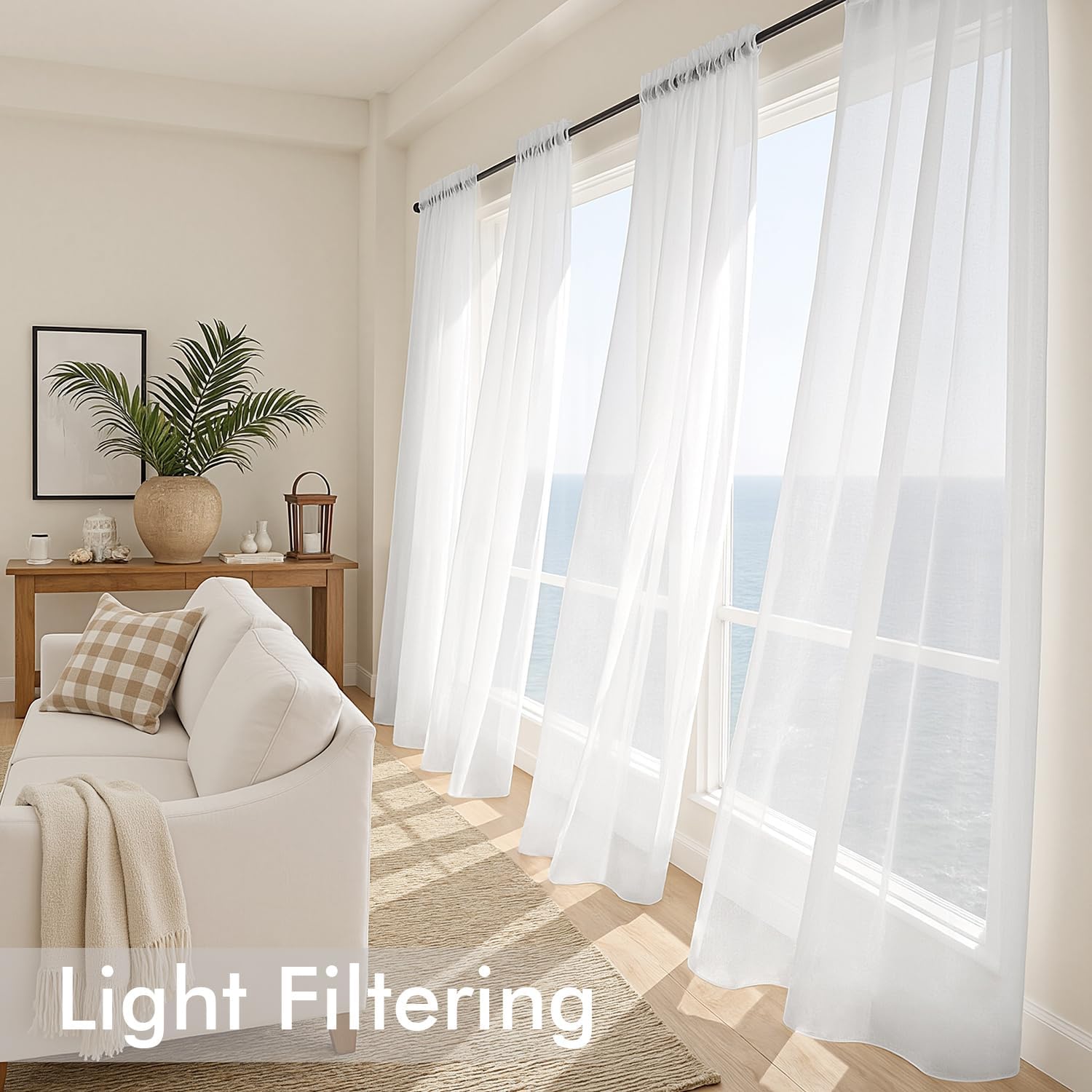MIULEE White Sheer Curtains 105 Inches Long, 4 Panels Set, Light Filtering Voile Rod Pocket Drapes, Airy Soft Fabric Window Treatments for Living Room and Bedroom, 42 x 105 Inches