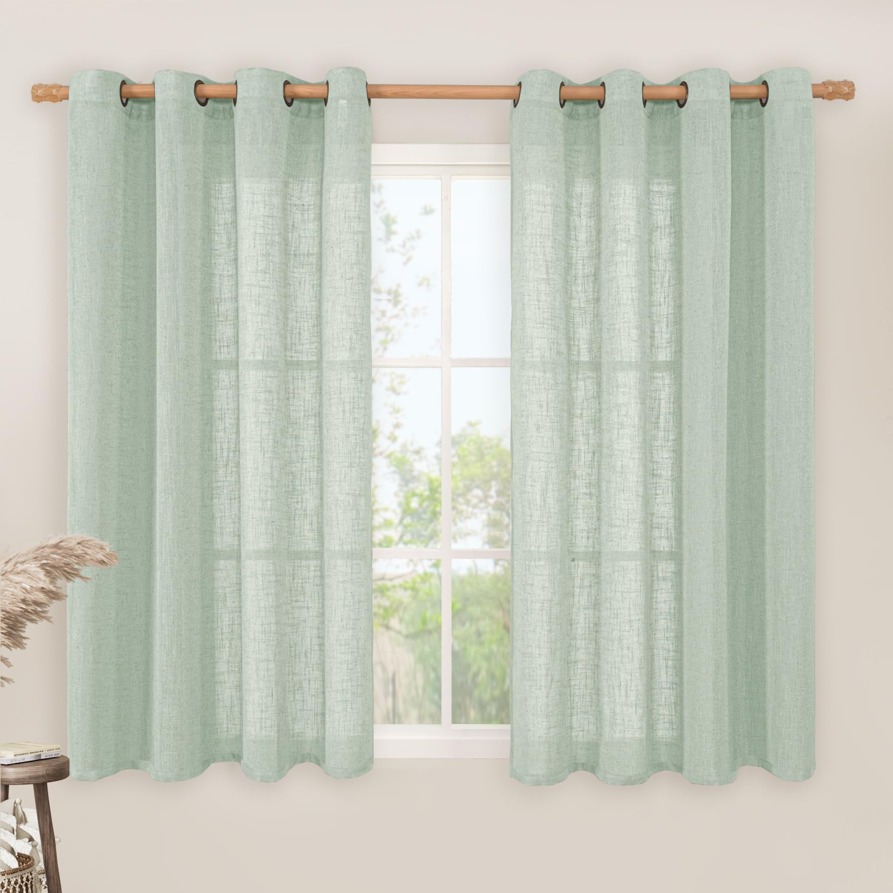 LAMIT Natural Cream Ivory Long Linen Curtains for Living Room, 108 inches Long Bronze Grommet Light Filtering Window Textured Neutral Sheer Drapes for Bedroom Farmhouse, 2 Panels, 52 x 108 Inch