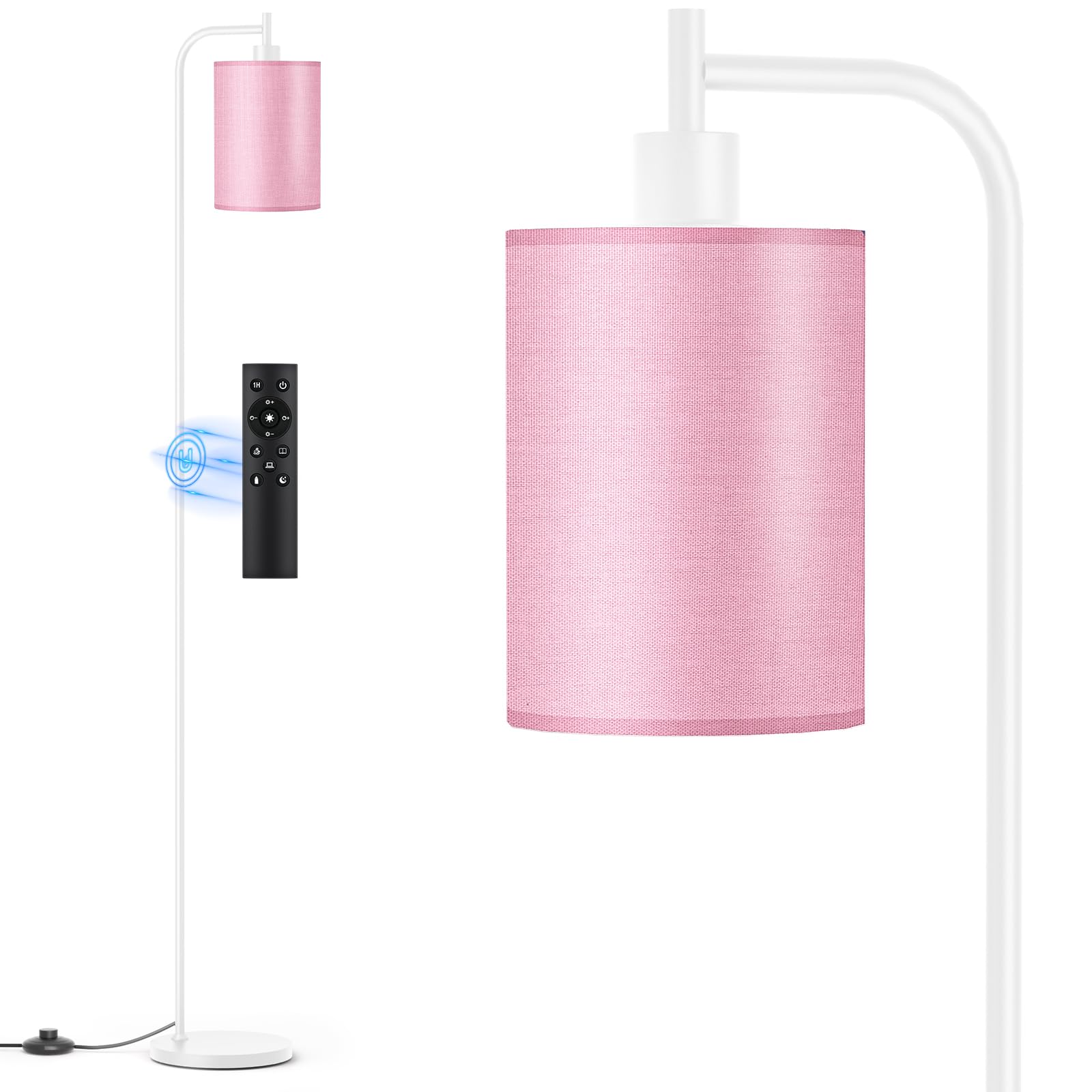 SIBRILLE Floor Lamp with Linen Shade, Dimmable Tall Standing Lamp with Remote Control & 3 Color Temperatures, Modern Floor Lamps for Living Room Bedroom Office Corner, 9W LED Bulb Included