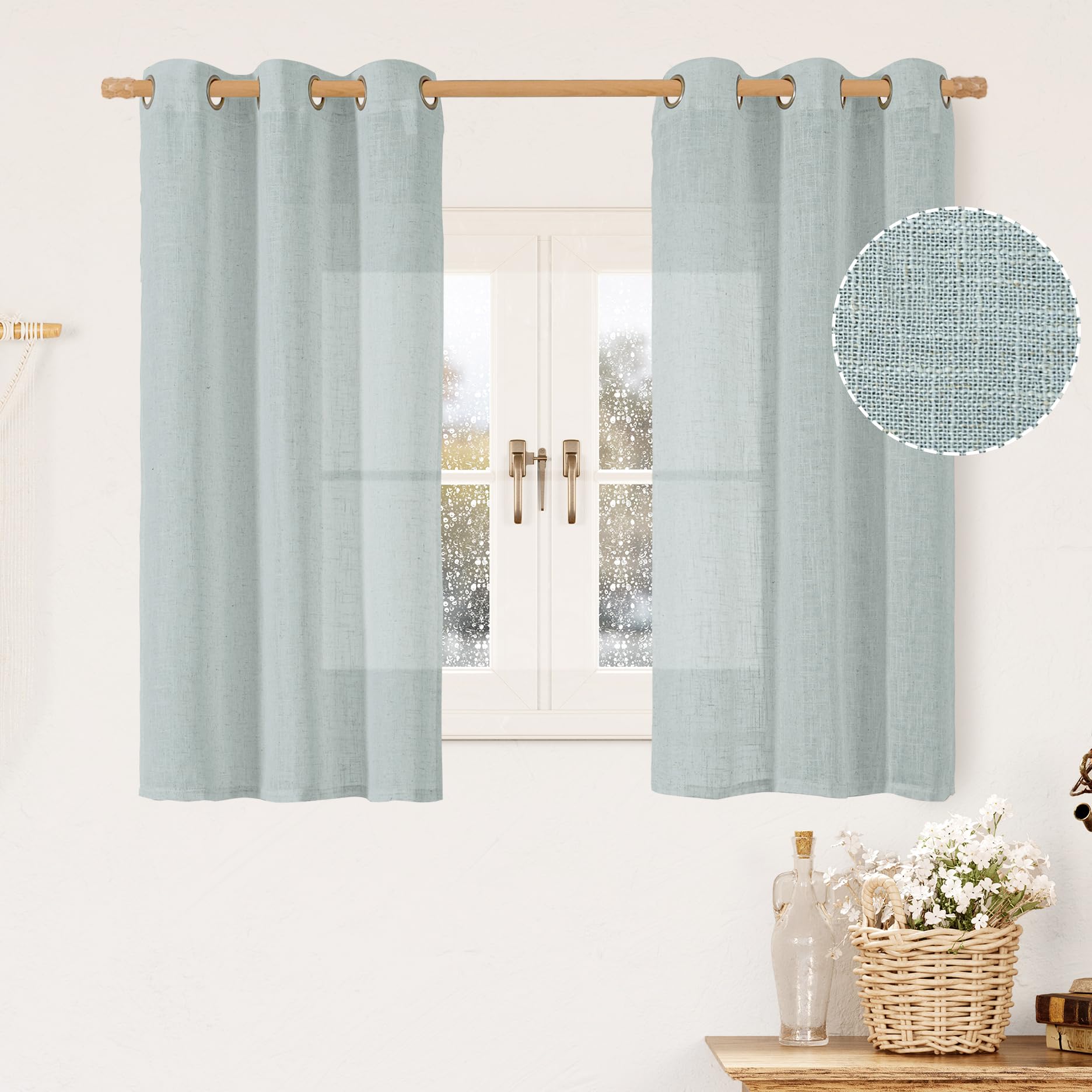LAMIT Natural Cream Ivory Long Linen Curtains for Living Room, 108 inches Long Bronze Grommet Light Filtering Window Textured Neutral Sheer Drapes for Bedroom Farmhouse, 2 Panels, 52 x 108 Inch