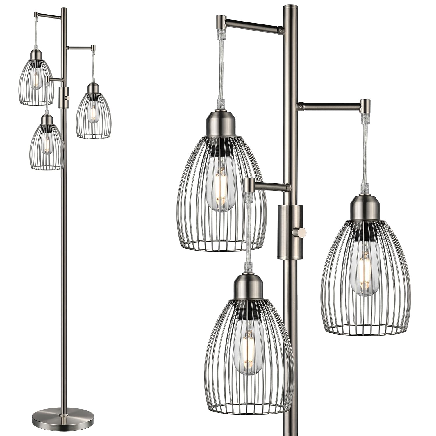 Dimmable Black Tree Floor Lamp with 3 LED Bulbs for Indoor Use