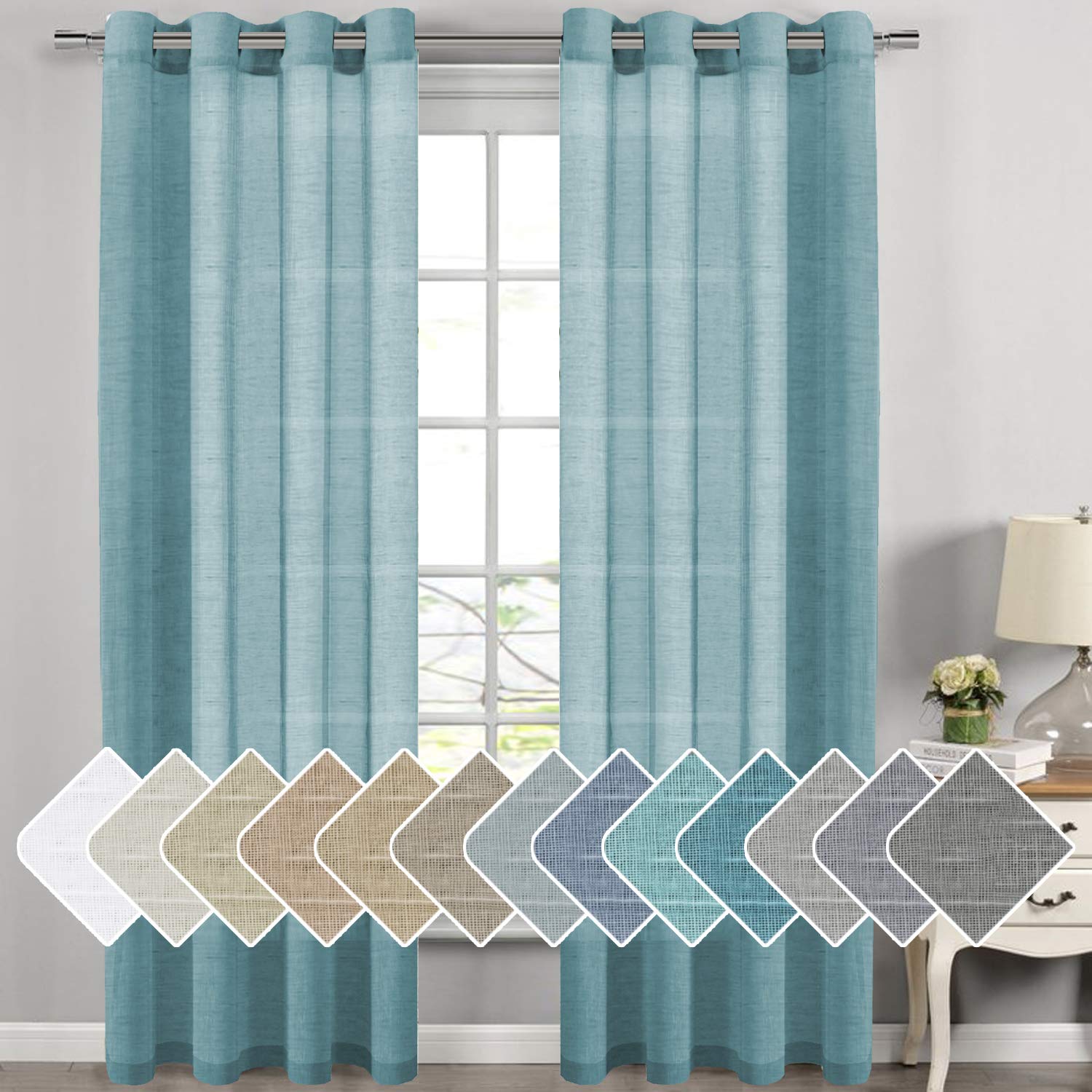 H.VERSAILTEX Linen Curtains Natural Linen Semi-Sheer Curtains 2 Panels Nickel Grommet Privacy Added Premium Soft Rich Material Drapes for Bedroom/Livingroom - 52x108 - Inch - Linen