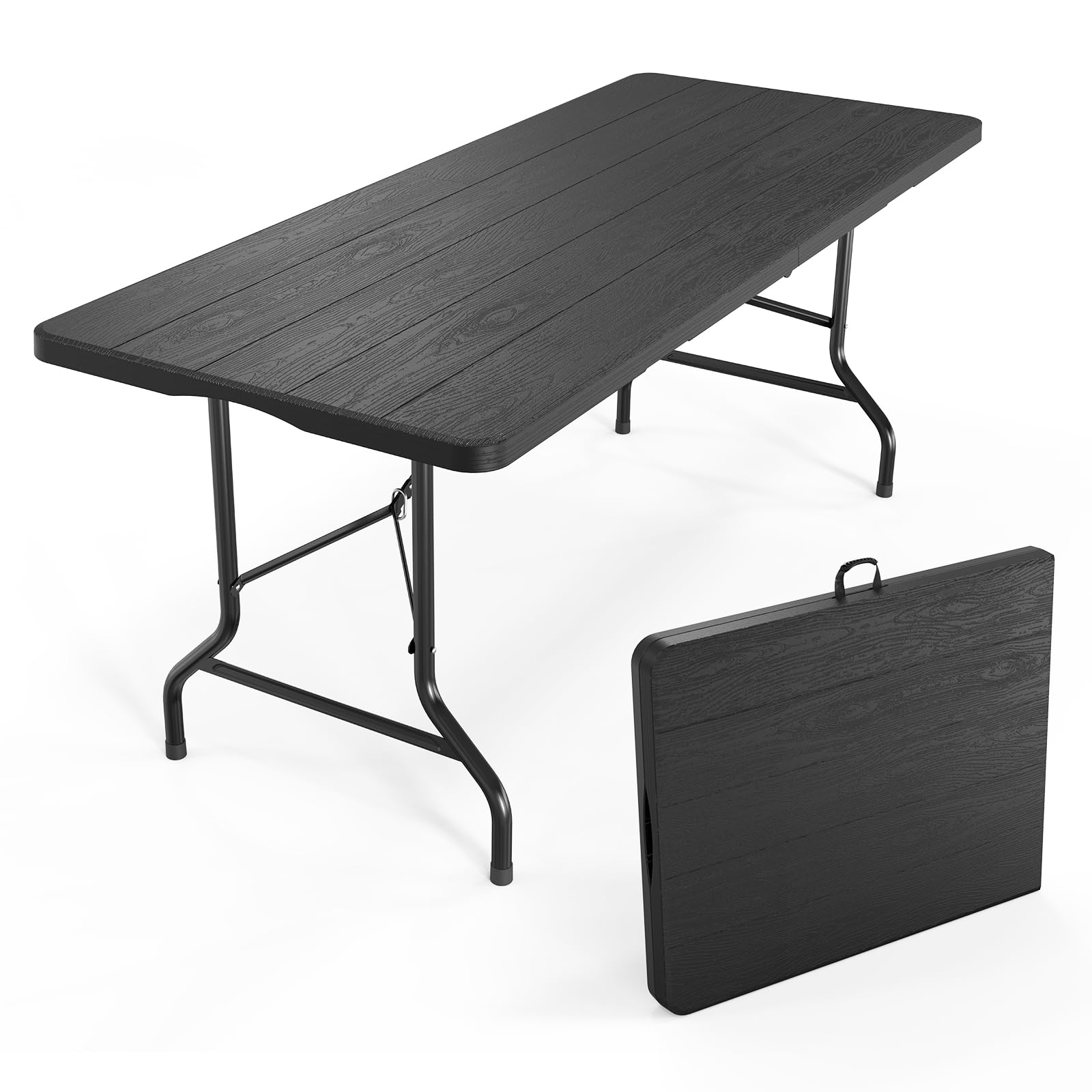 VINGLI 4 FT Plastic Folding Camping Table,3-Level Adjustable Height, Portable in/Outdoor Party Picnic Dining Desk, Garden Soccer Multipurpose Entertaining Activities，White