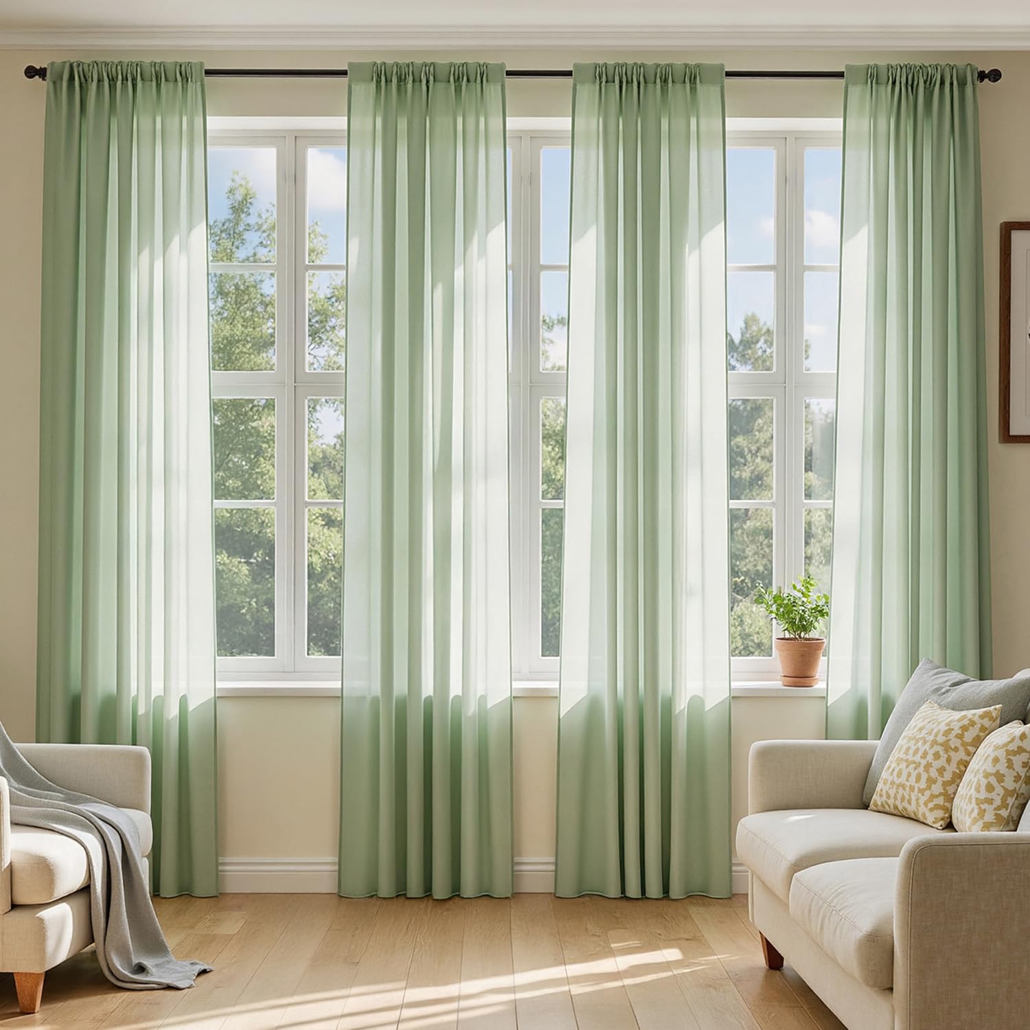MIULEE White Sheer Curtains 105 Inches Long, 4 Panels Set, Light Filtering Voile Rod Pocket Drapes, Airy Soft Fabric Window Treatments for Living Room and Bedroom, 42 x 105 Inches