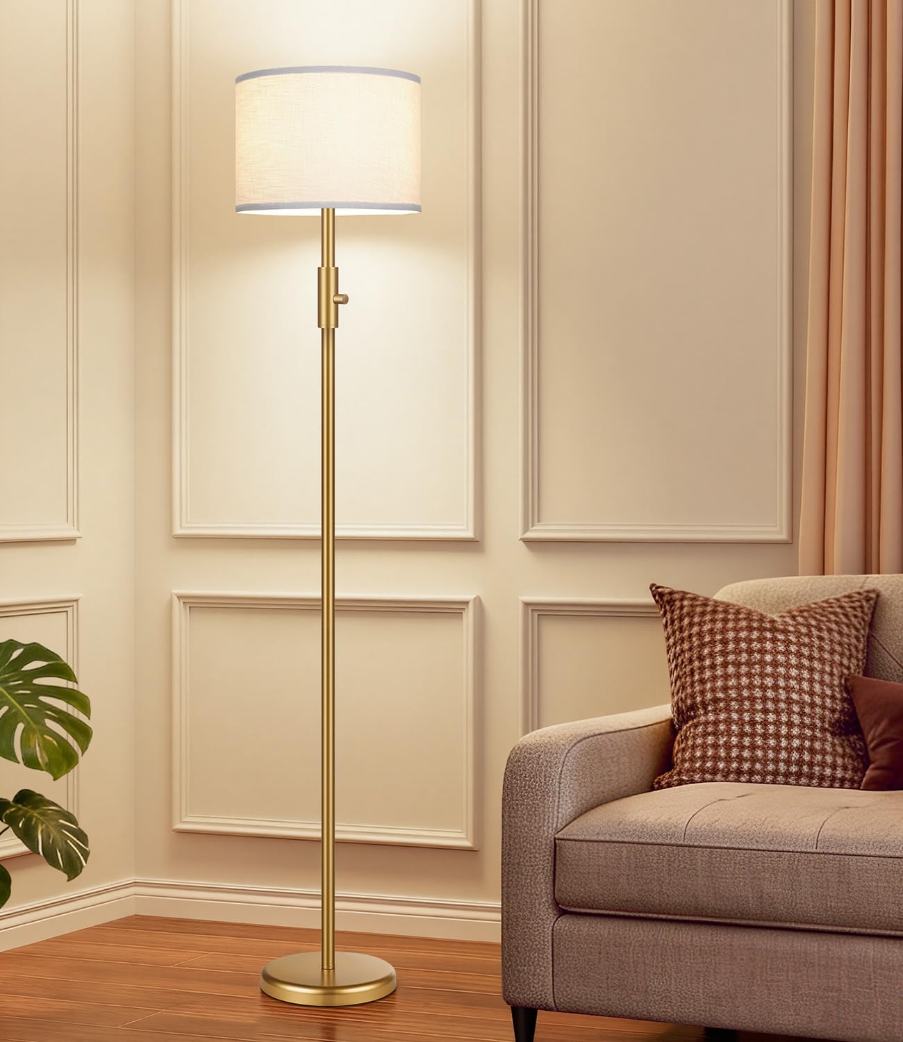 【Upgraded】 Dimmable Floor Lamp for Living Room,1000 Lumens Bulb Included, Modern Floor Lamps Simple Design with Linen Shade, Tall Standing Lamp for Bedroom Office Dining Room, Black Pole Lamp