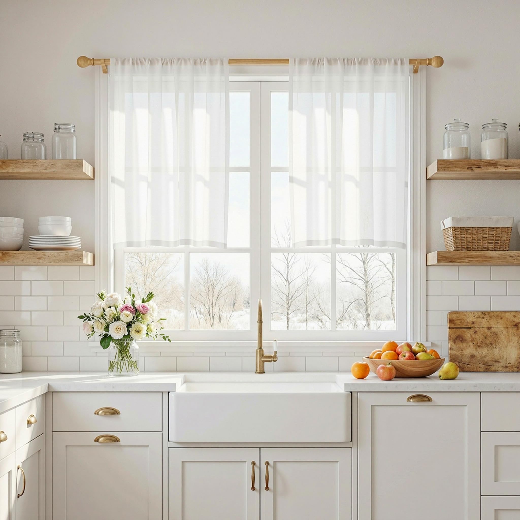 MYSKY HOME Country Curtains for Sliding Glass Door, Back Tab Semi Sheer Curtain Panels Extra Long Floor Length Drapes Linen Texture Soft Touch, 50x108 Inch, Linen, Set of 2